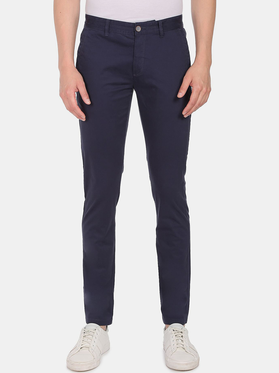 

AD By Arvind Men Navy Slim Fit Flat Front Solid Casual Chinos, Blue
