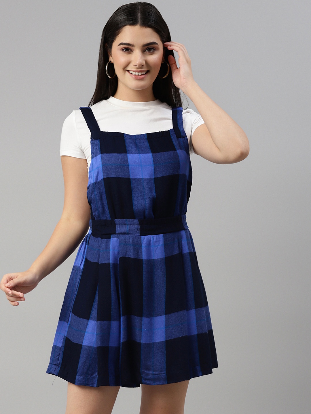 

Ayaany Navy Blue & Black Checked A-Line Dress