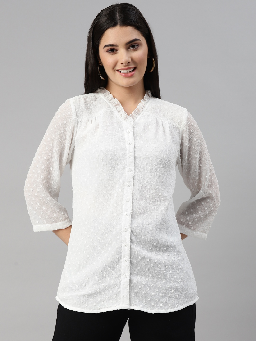 

Ayaany Women White Semi Sheer Casual Shirt