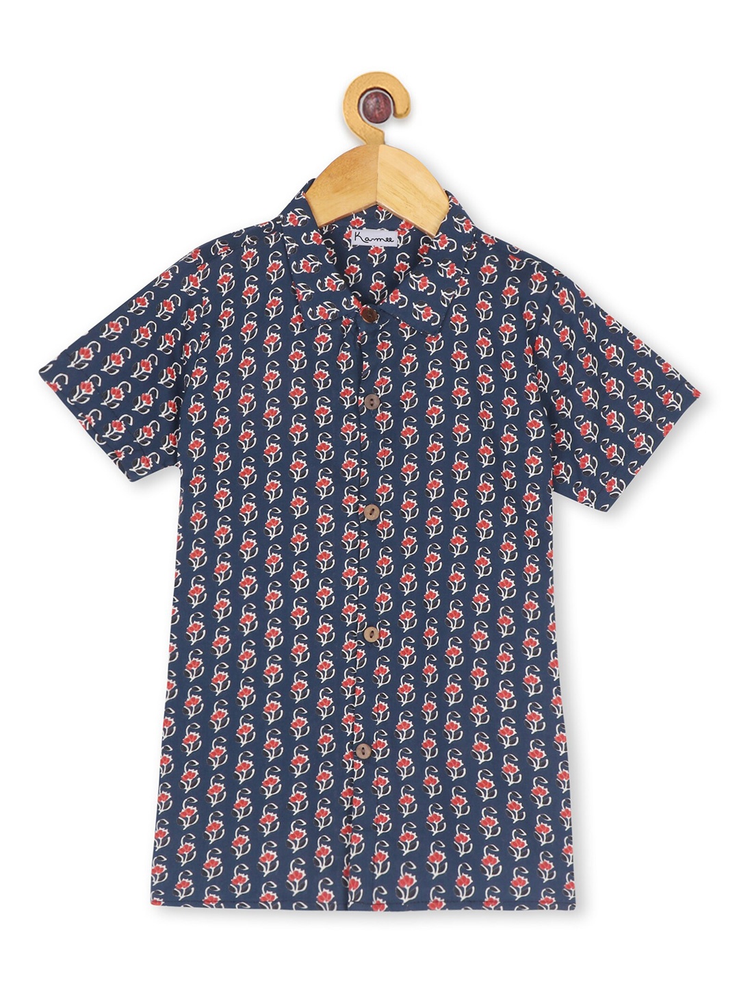 

Ka-mee Boys Blue Floral Printed Pure Cotton Casual Shirt