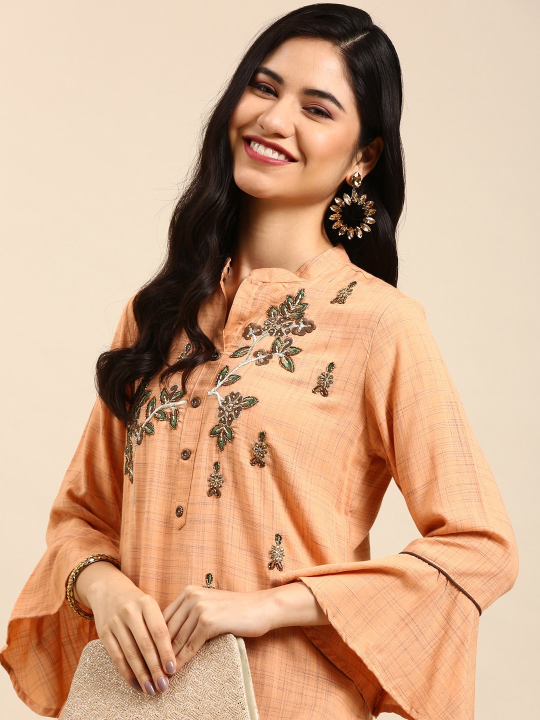 

Showoff Women Floral Embroidered Kurti with Trousers, Orange