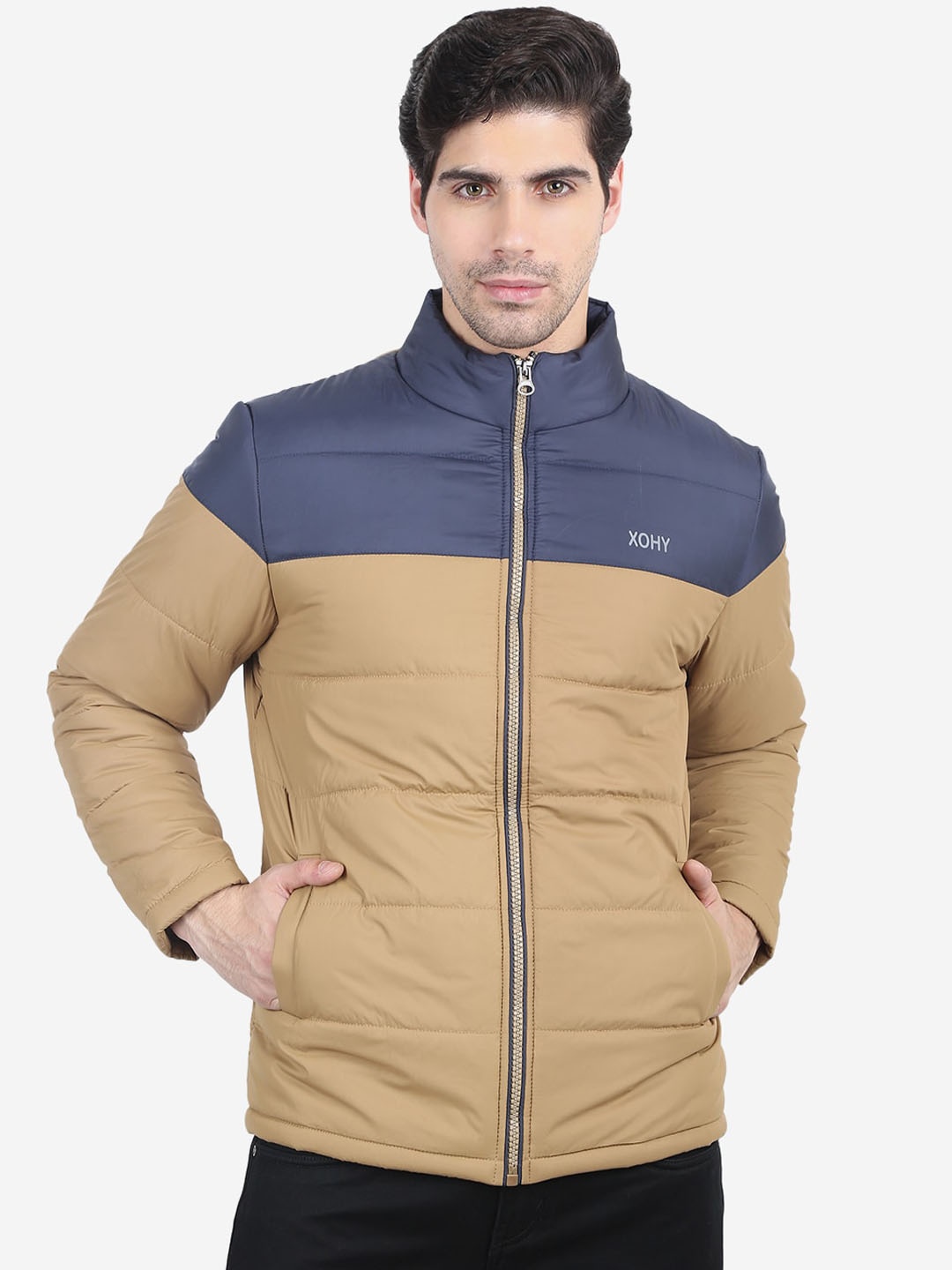 

Xohy Men Camel Brown Blue Lightweight Padded Jacket