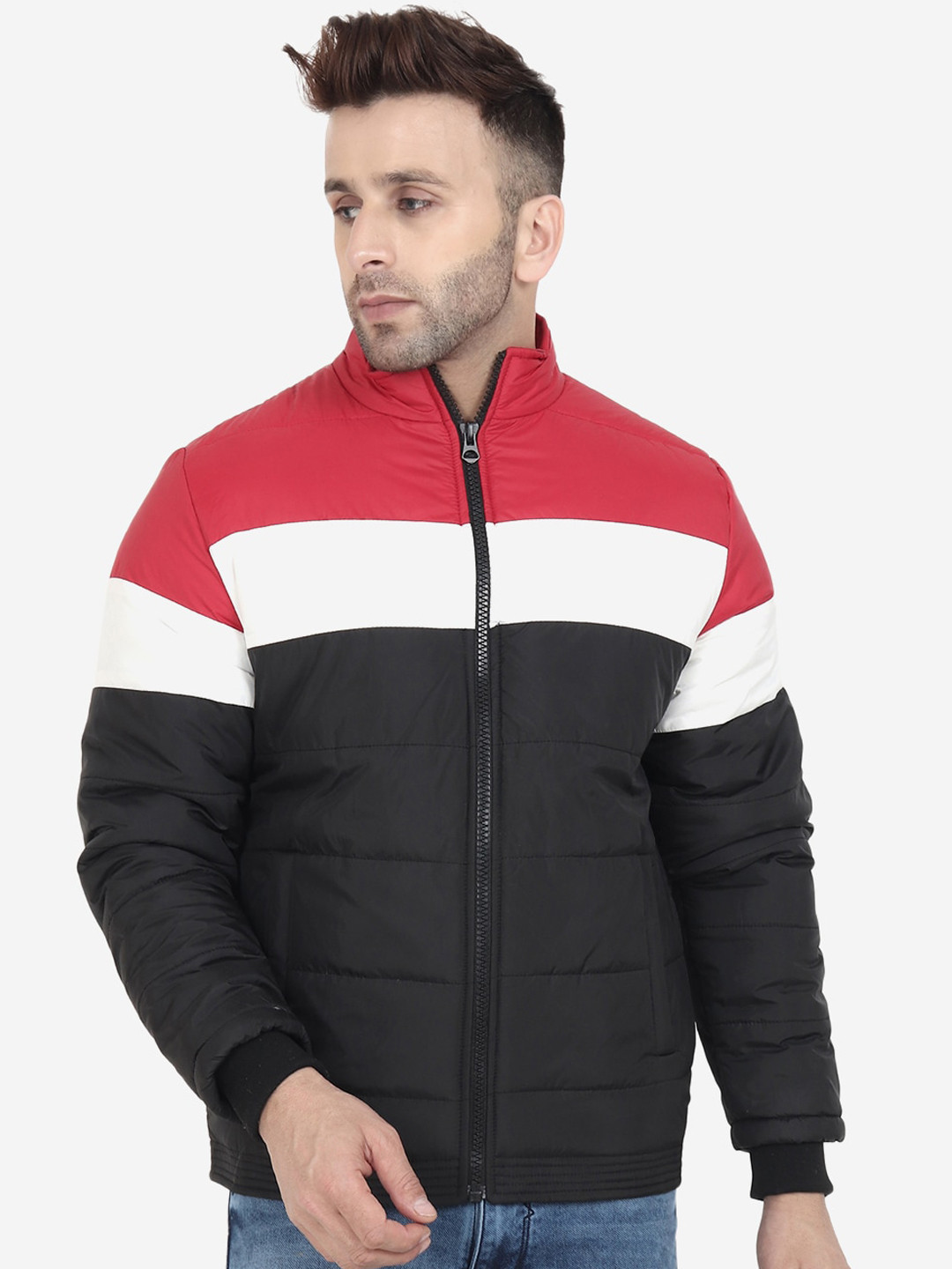 

Xohy Men Black Colourblocked Lightweight Bomber Jacket