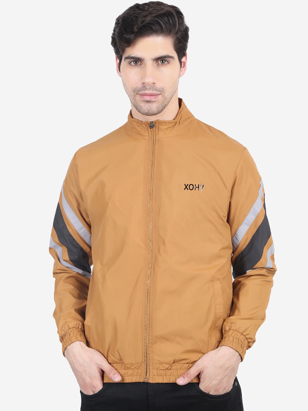 

Xohy Men Tan Windcheater Outdoor Bomber Jacket
