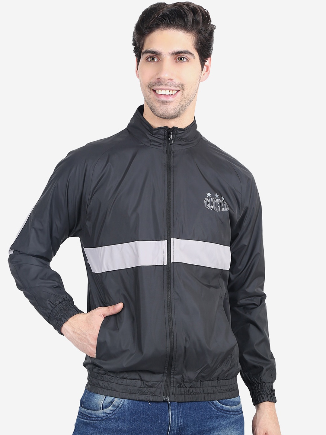 

Xohy Men Black Windcheater Outdoor Bomber Jacket