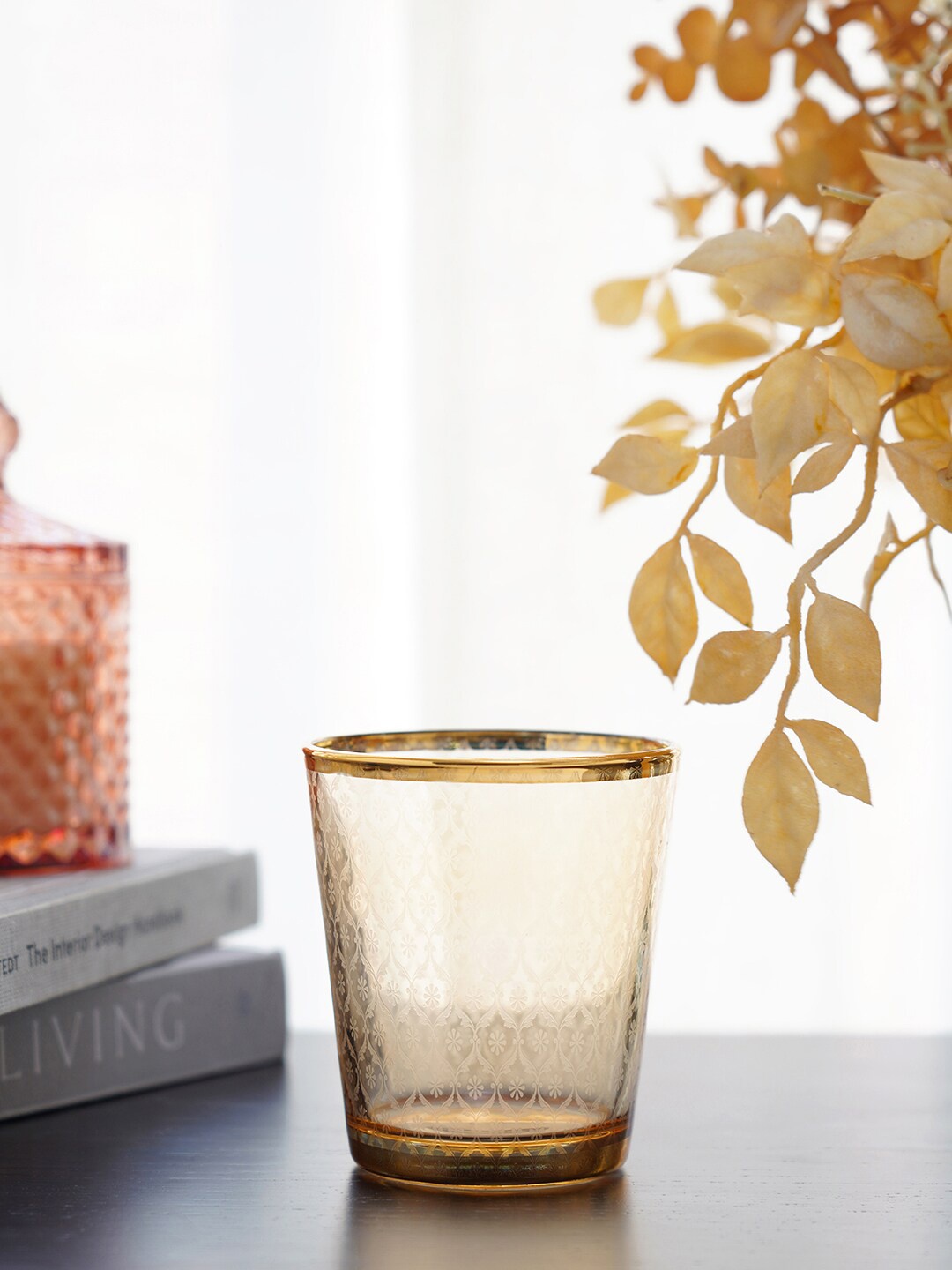 

Pure Home and Living Gold-Toned Set Of 4 Textured Glass Tumbler Set