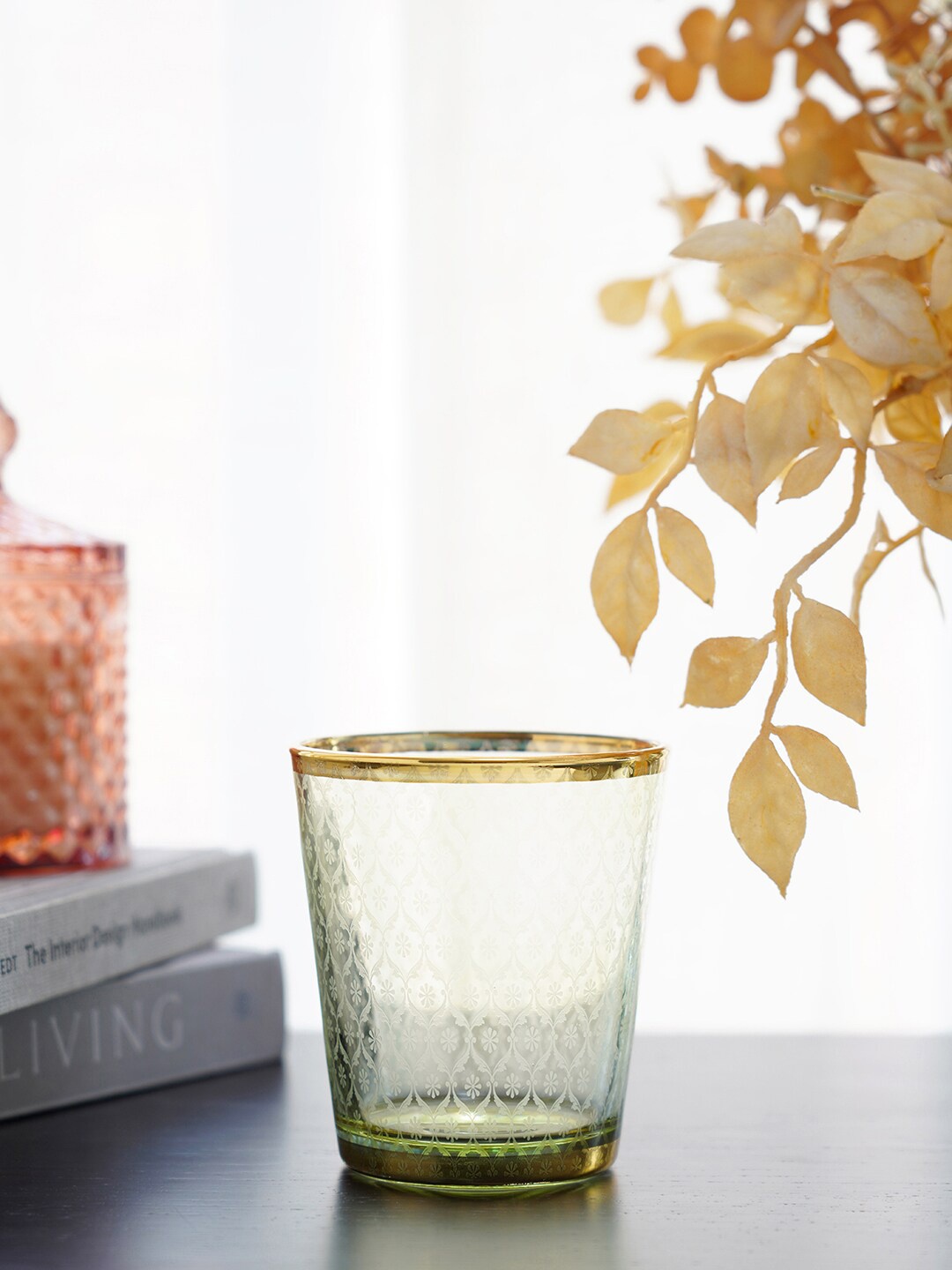 

Pure Home and Living Green Set Of 4 Self Design Emerald Frosted Tumbler