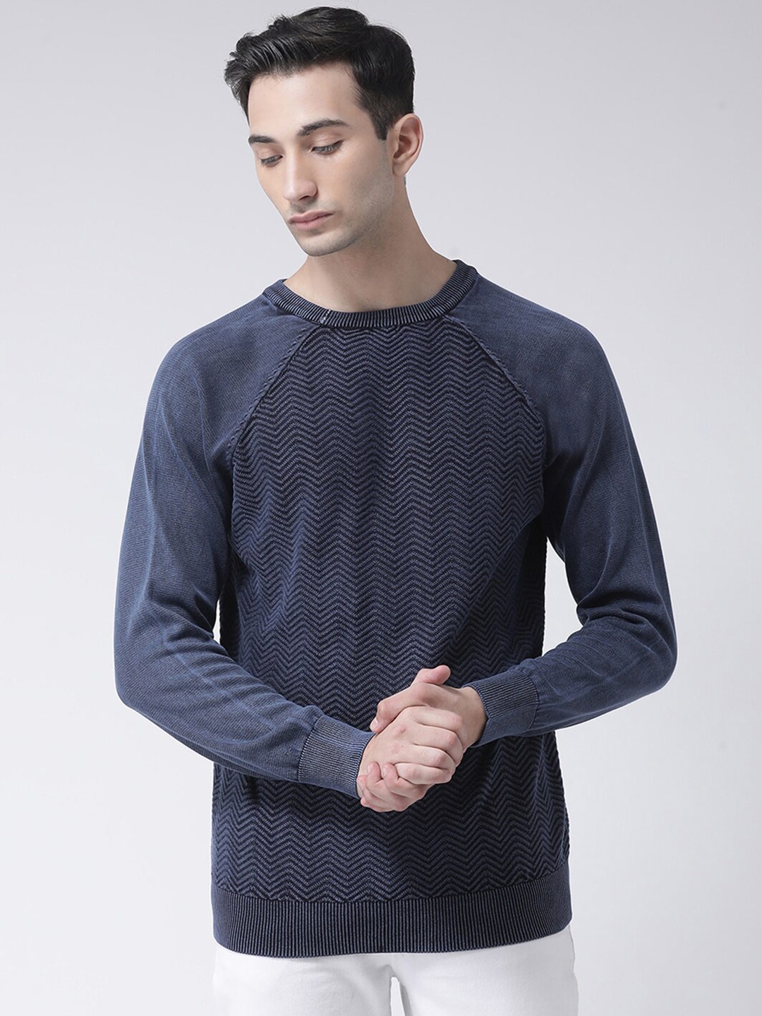 

Club York Men Navy Blue Cable Knit Pullover