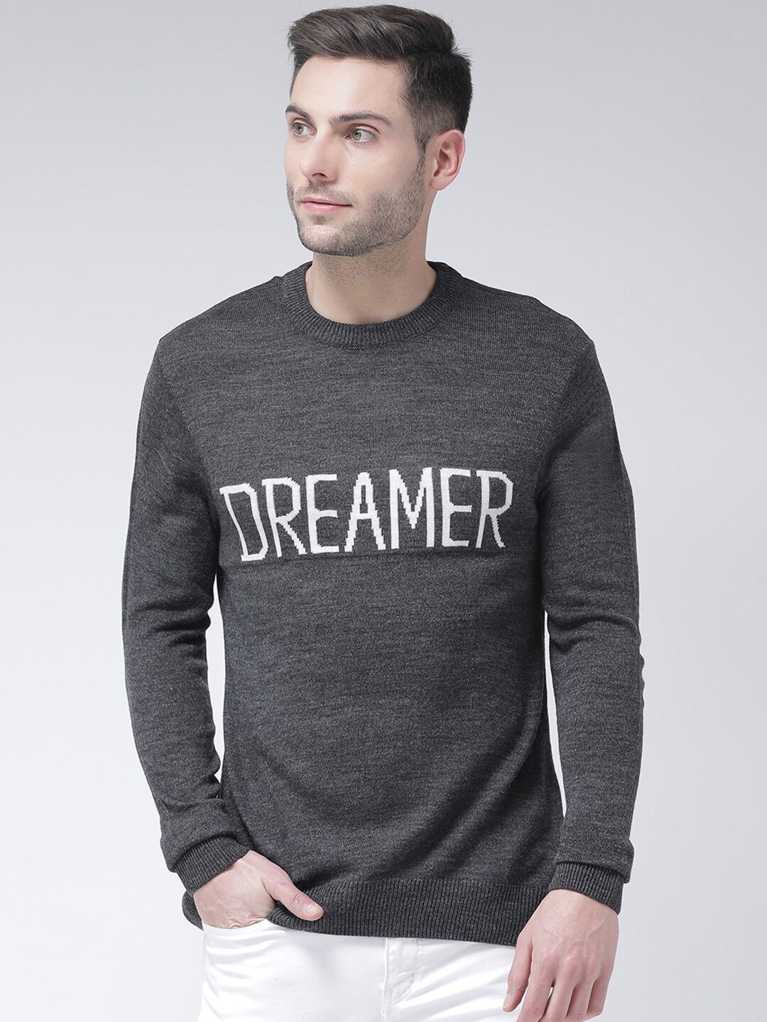 Club York Men Charcoal & White Typography Pullover