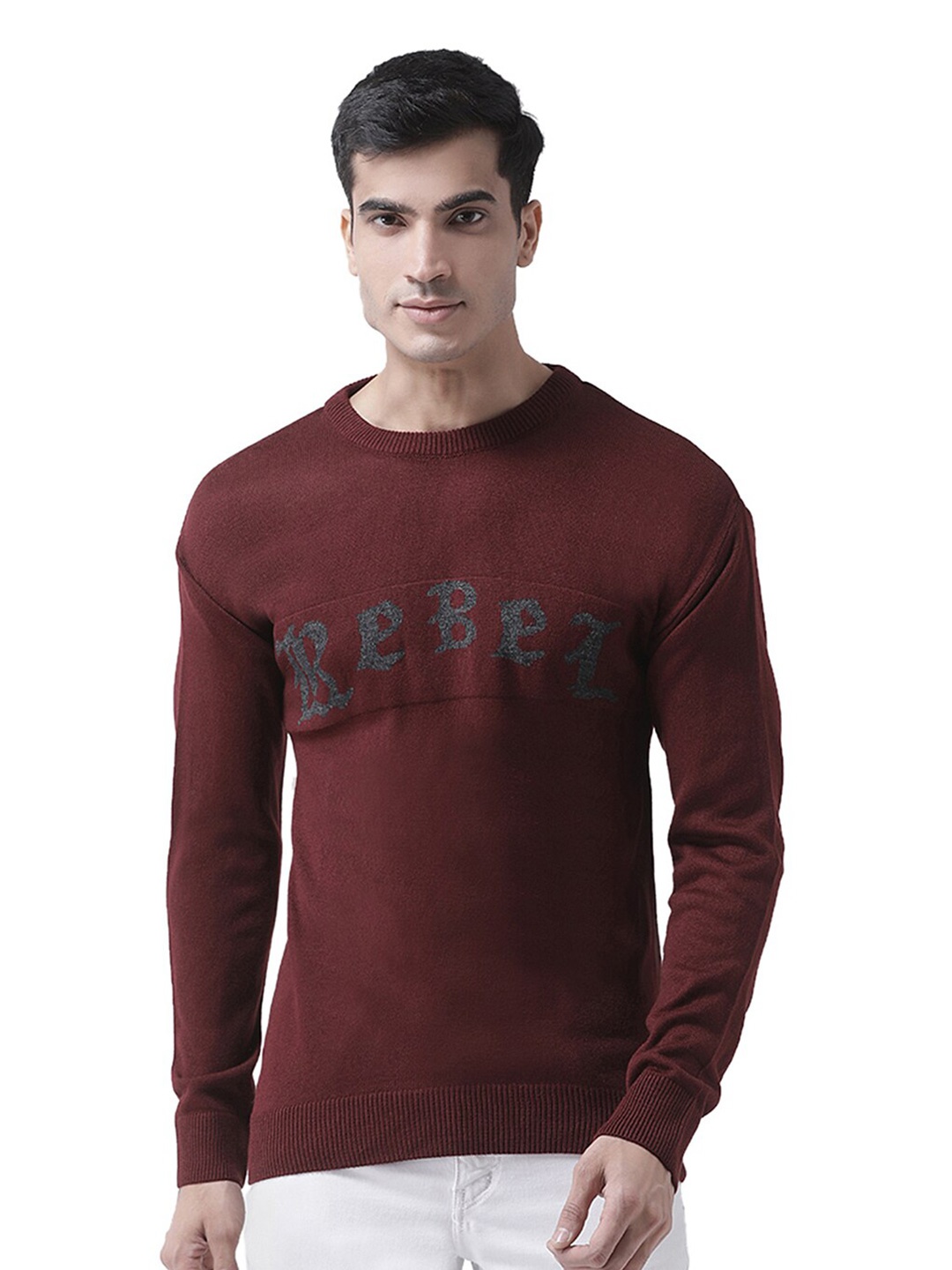 

Club York Men Maroon & Green Alphanumeric Printed Pullover