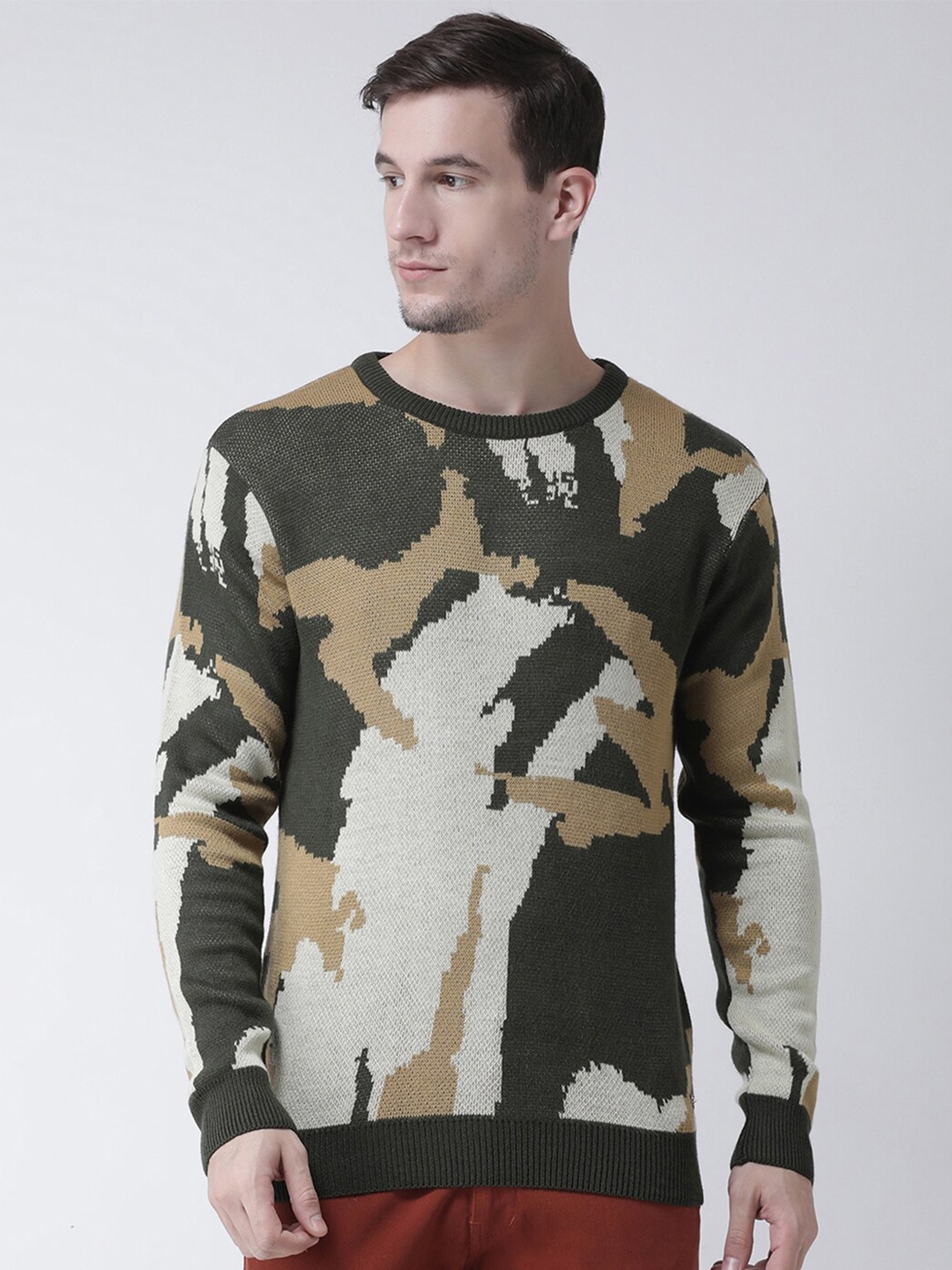 

Club York Men Olive Green & Off White Pullover