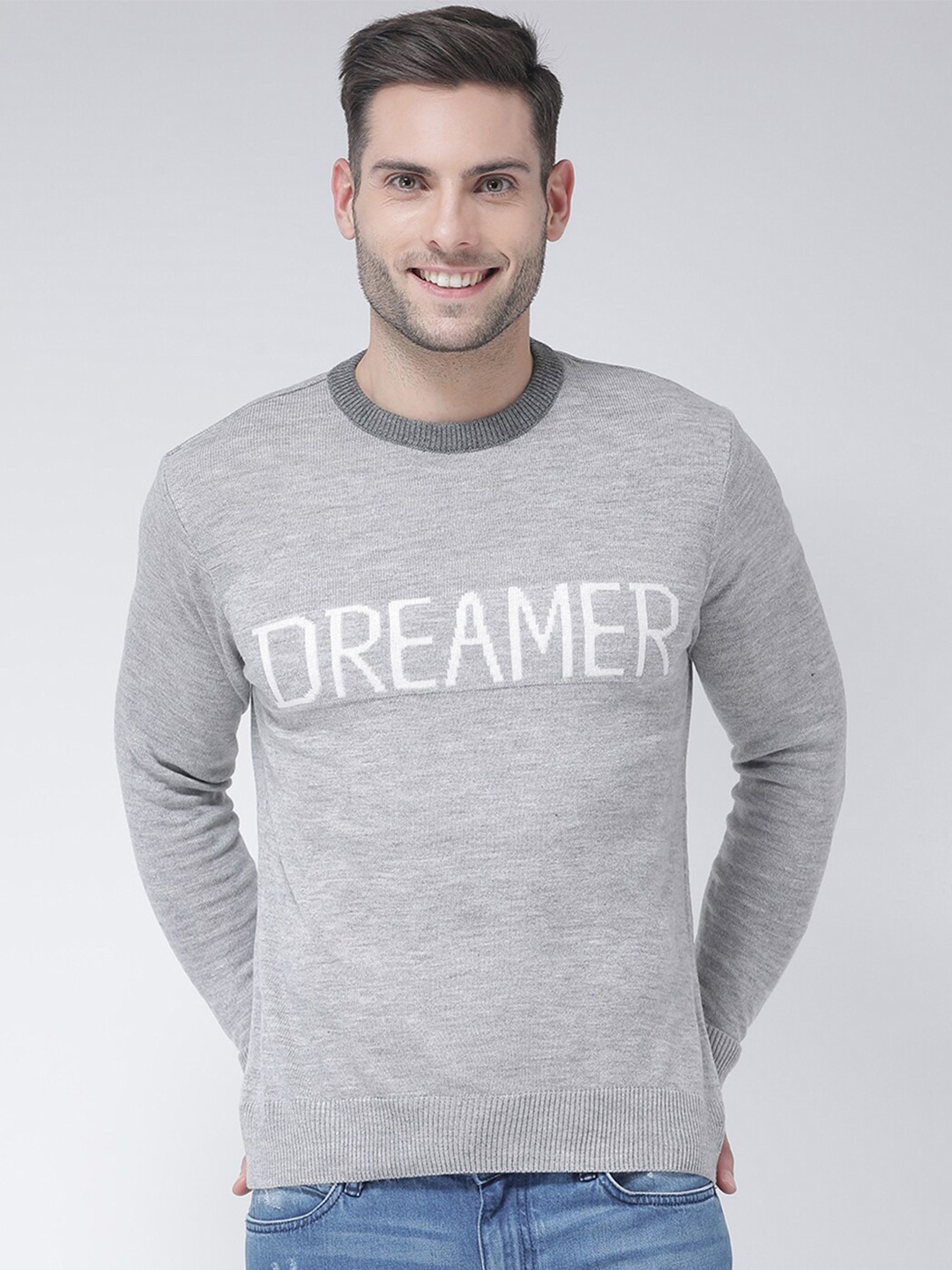 

Club York Men Grey & White Typography Printed Pullover