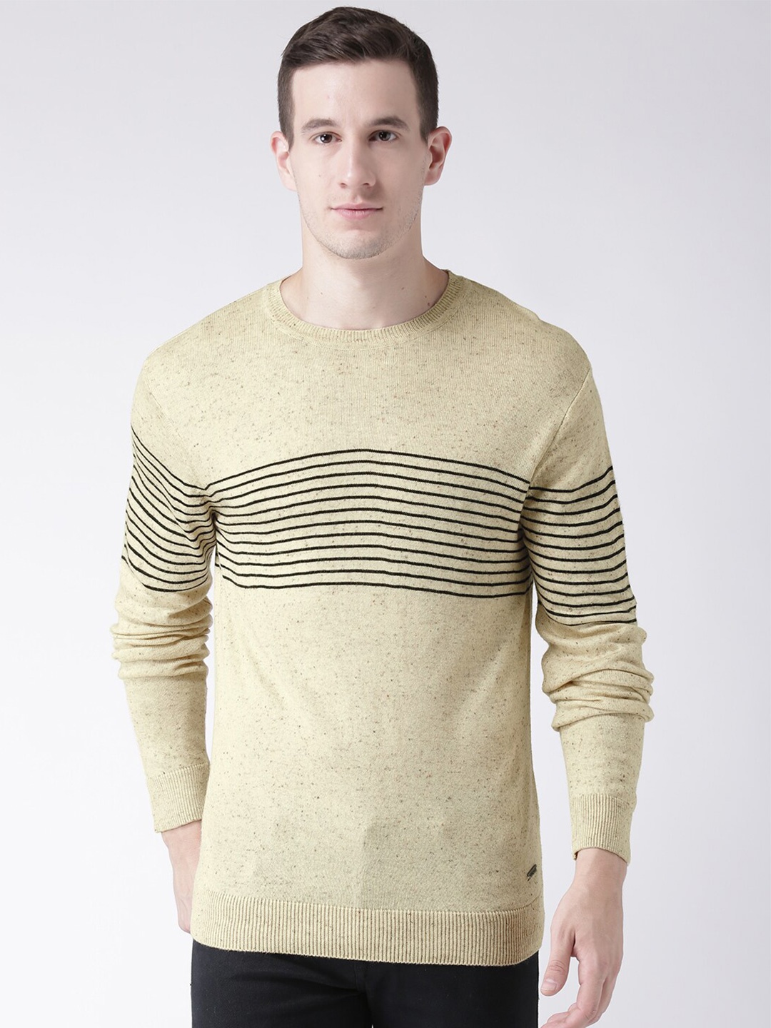 

Club York Men Beige & Black Striped Pullover