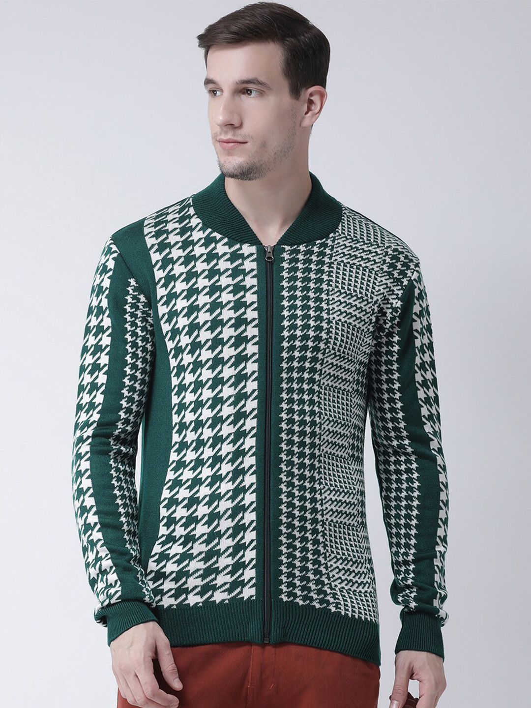 

Club York Men Teal & White Self Design Cardigan