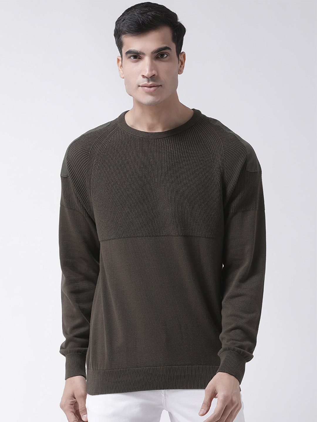

Club York Men Olive Green Solid Pullover