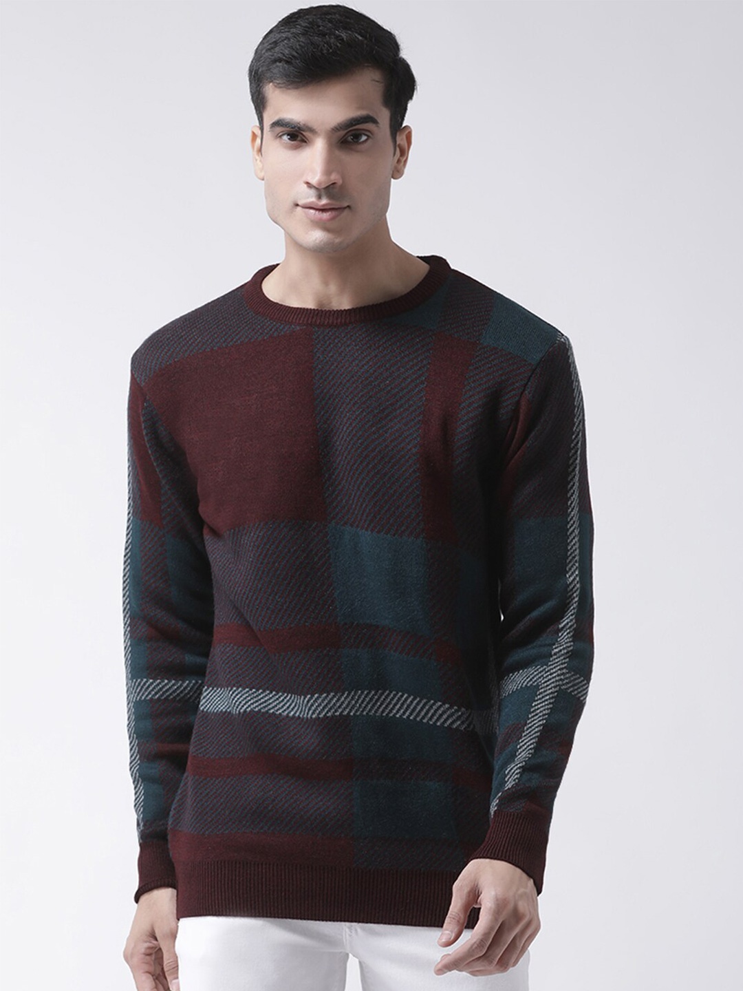 

Club York Men Maroon & Blue Checked Pullover