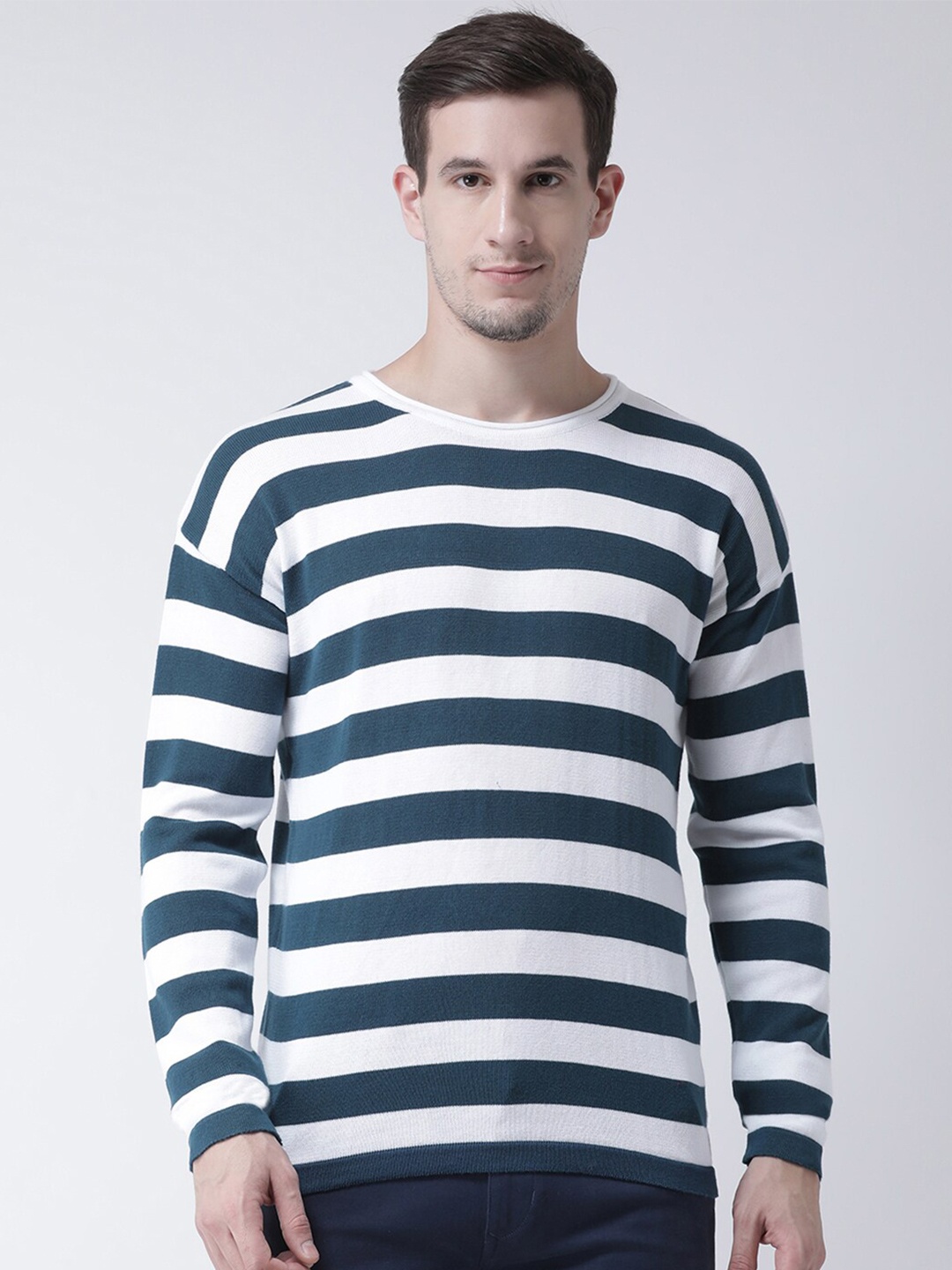 

Club York Men Teal & White Striped Pullover