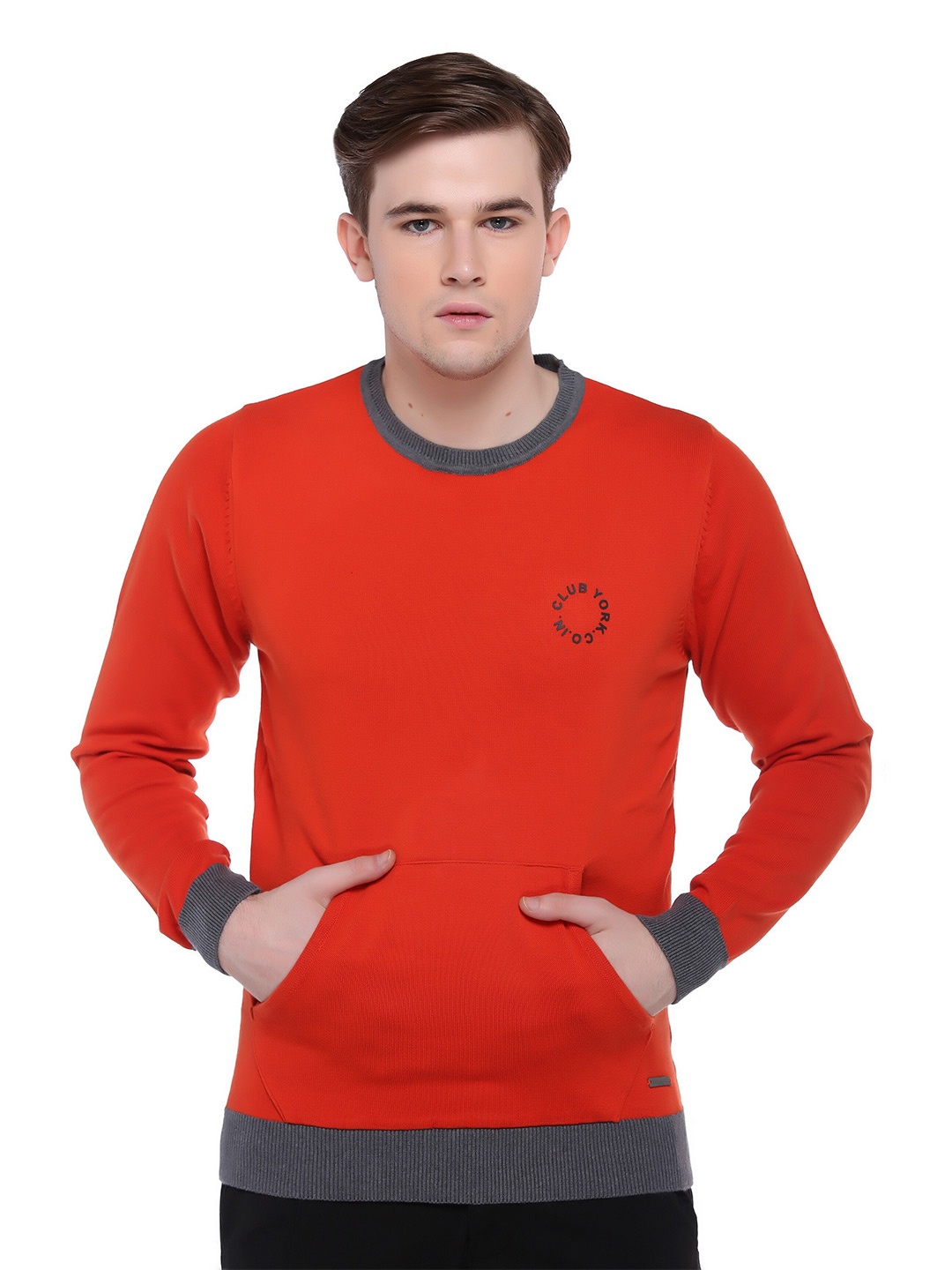 

Club York Men Rust & Grey Solid Pullover