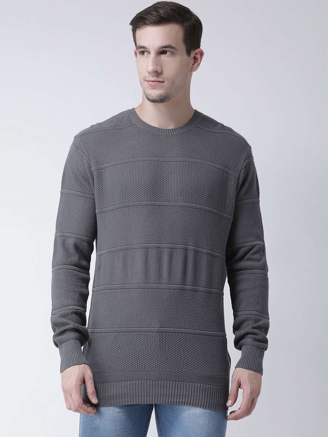 

Club York Men Grey Self Design Pullover