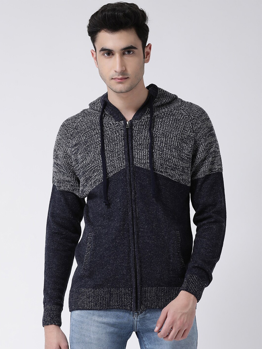 

Club York Men Navy Blue & Grey Colourblocked Pullover