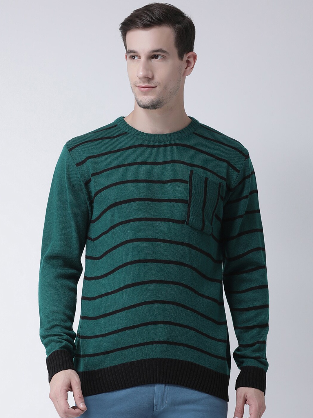

Club York Men Teal & Black Striped Pullover