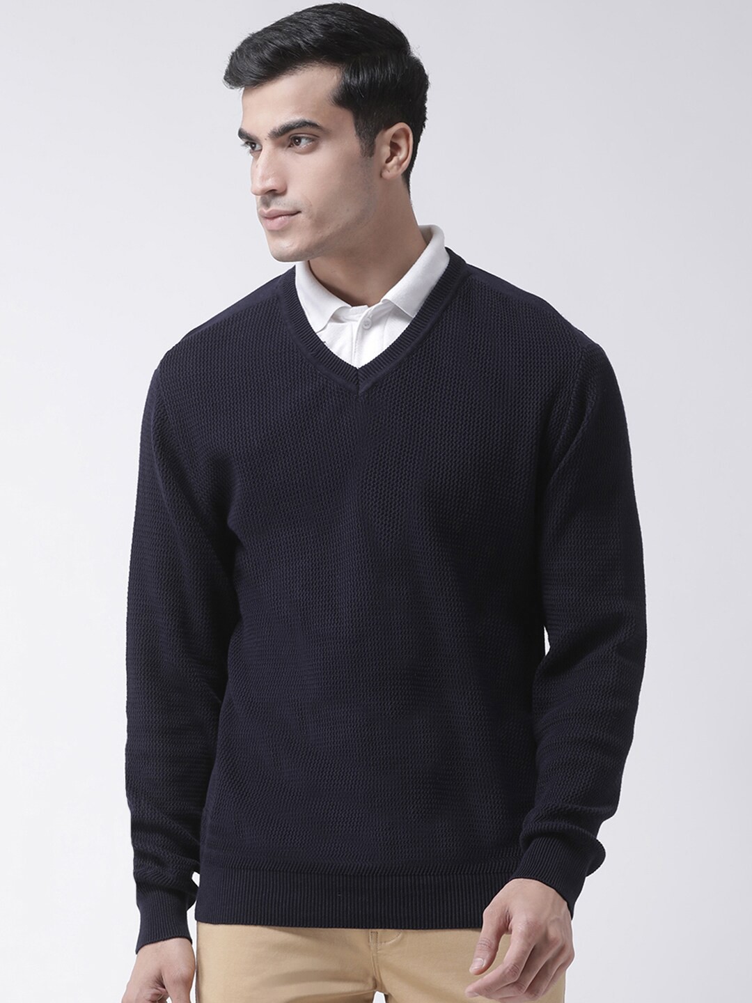 

Club York Men Navy Blue Cable Knit Pullover
