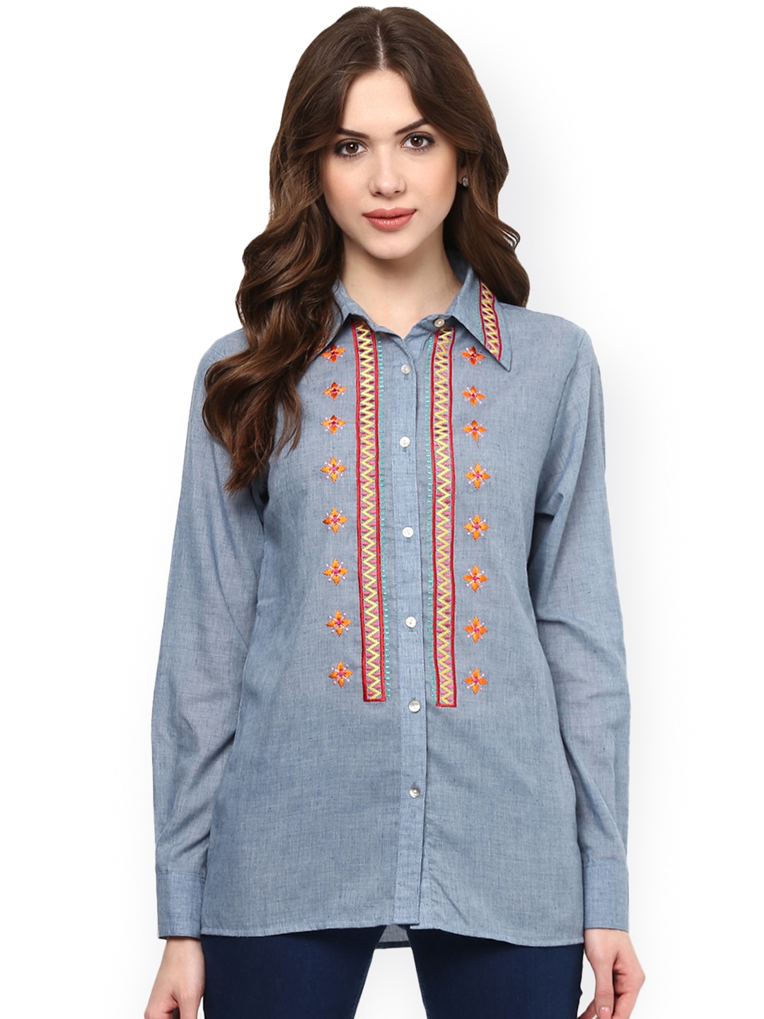 

Bhama Couture Women Blue Nancy Regular Fit Casual Shirt