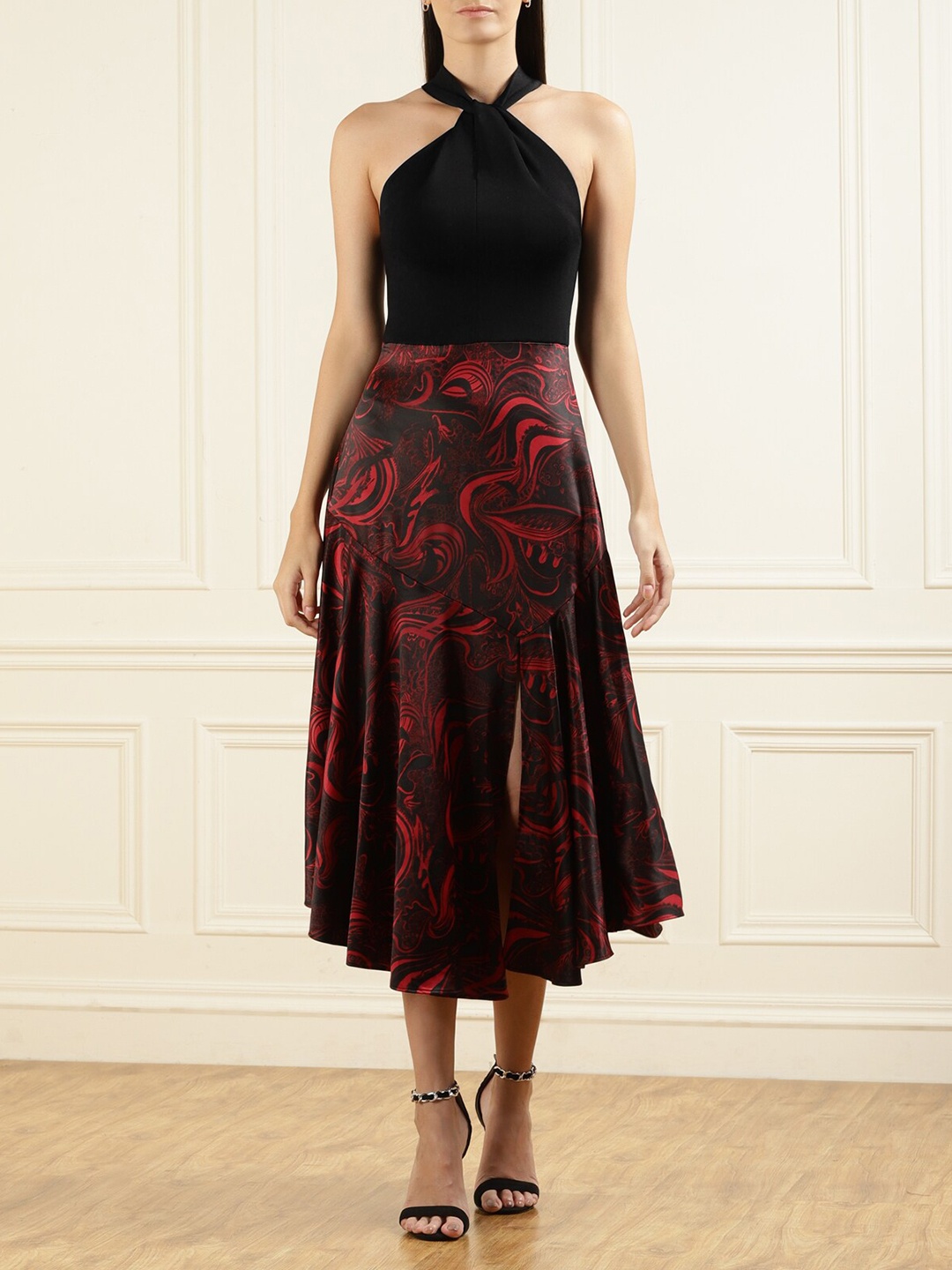 

Ted Baker Black & Red Twisted Neckline Midi Dress