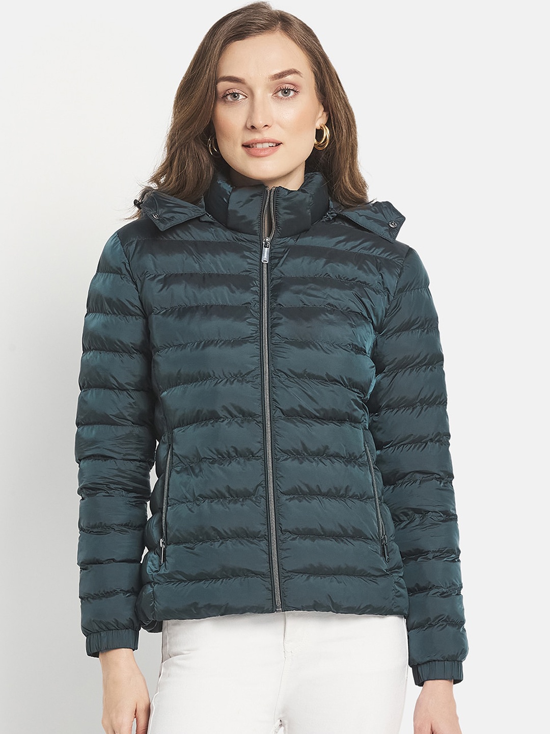 

METTLE Women Green Solid Puffer Jacket