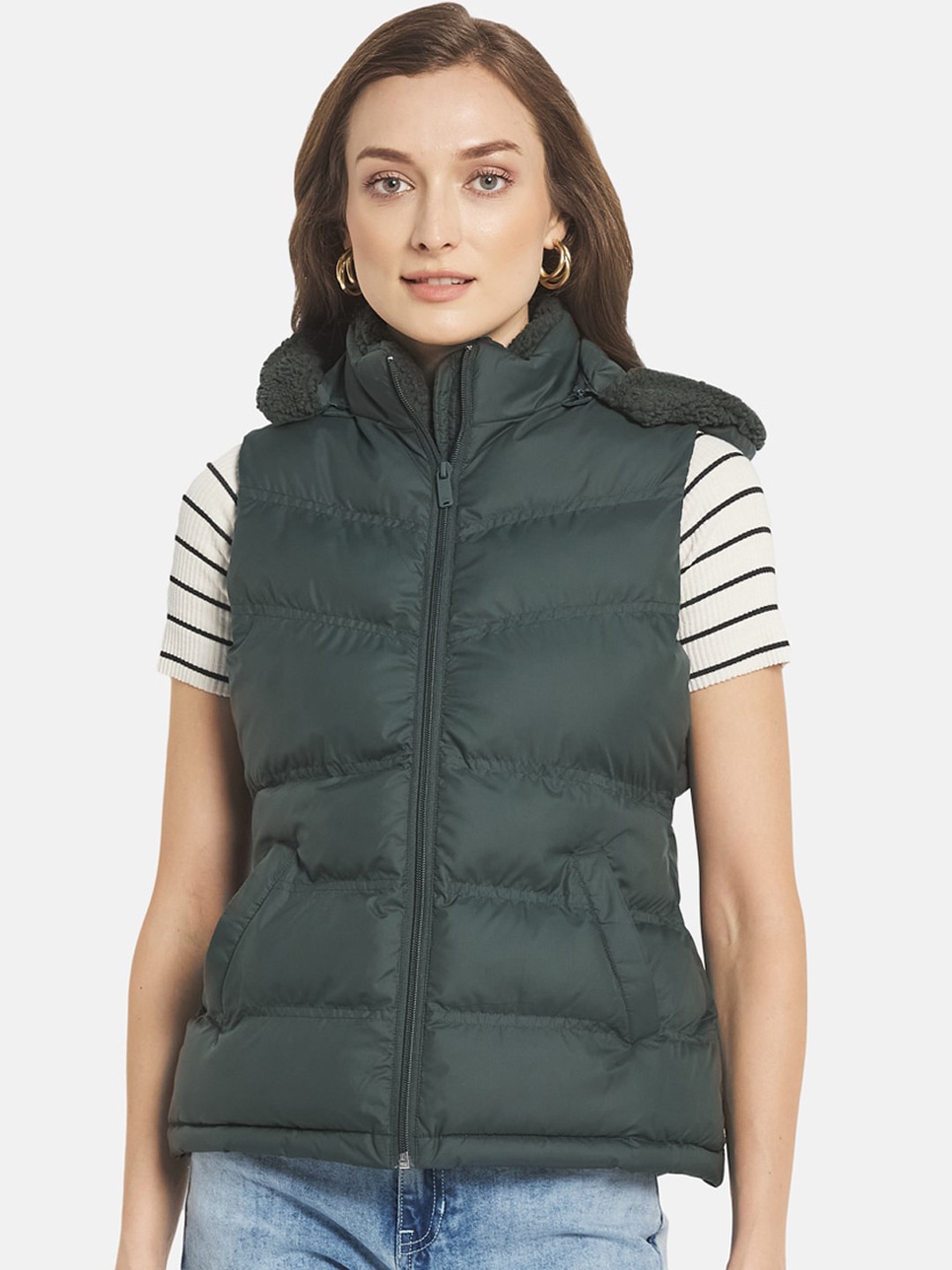 

METTLE Women Green Solid Puffer Jacket