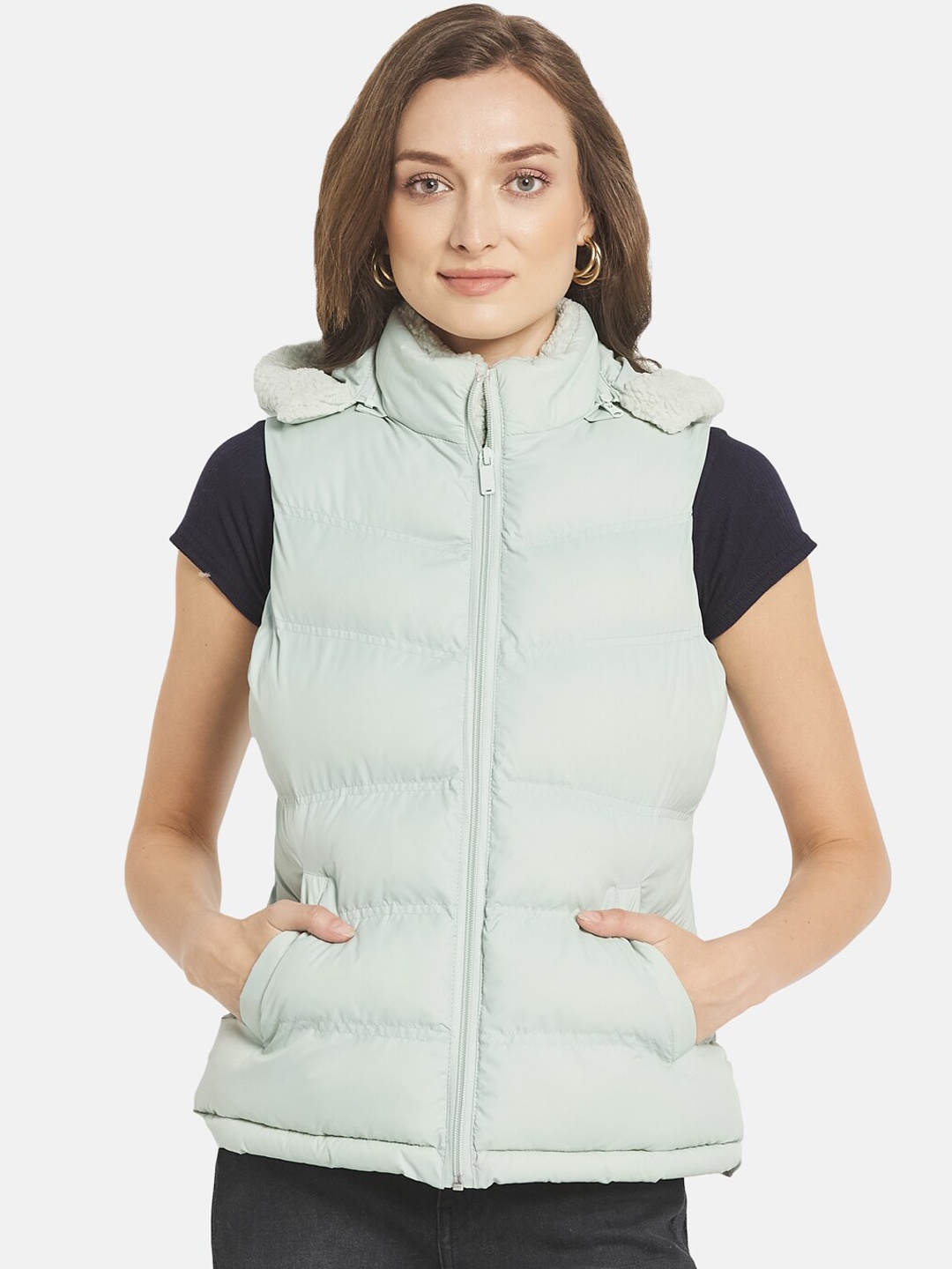

METTLE Women Green Solid Puffer Jacket
