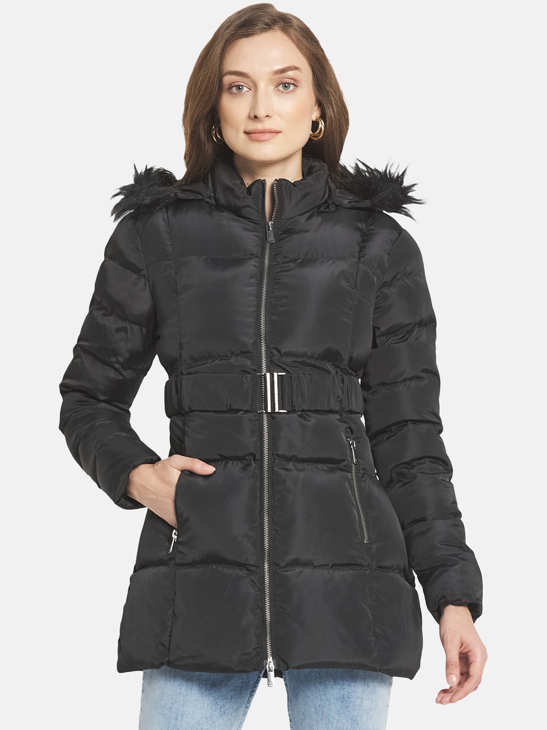 

METTLE Women Black Longline Parka Jacket