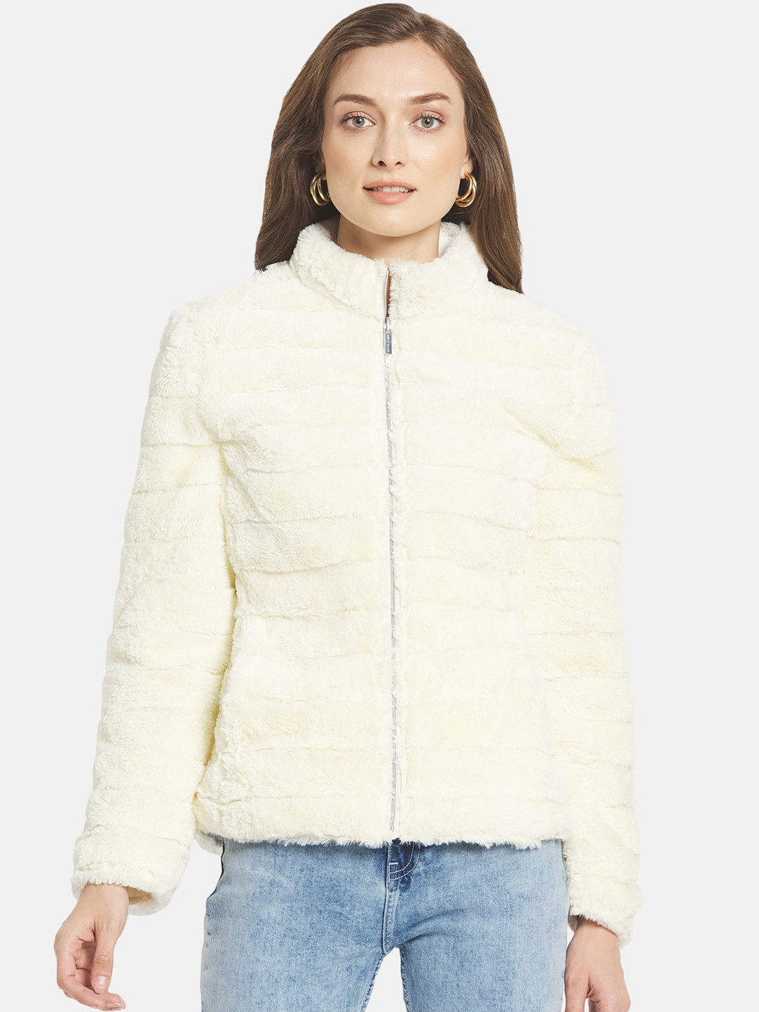 

METTLE Women White Solid Padded Jacket