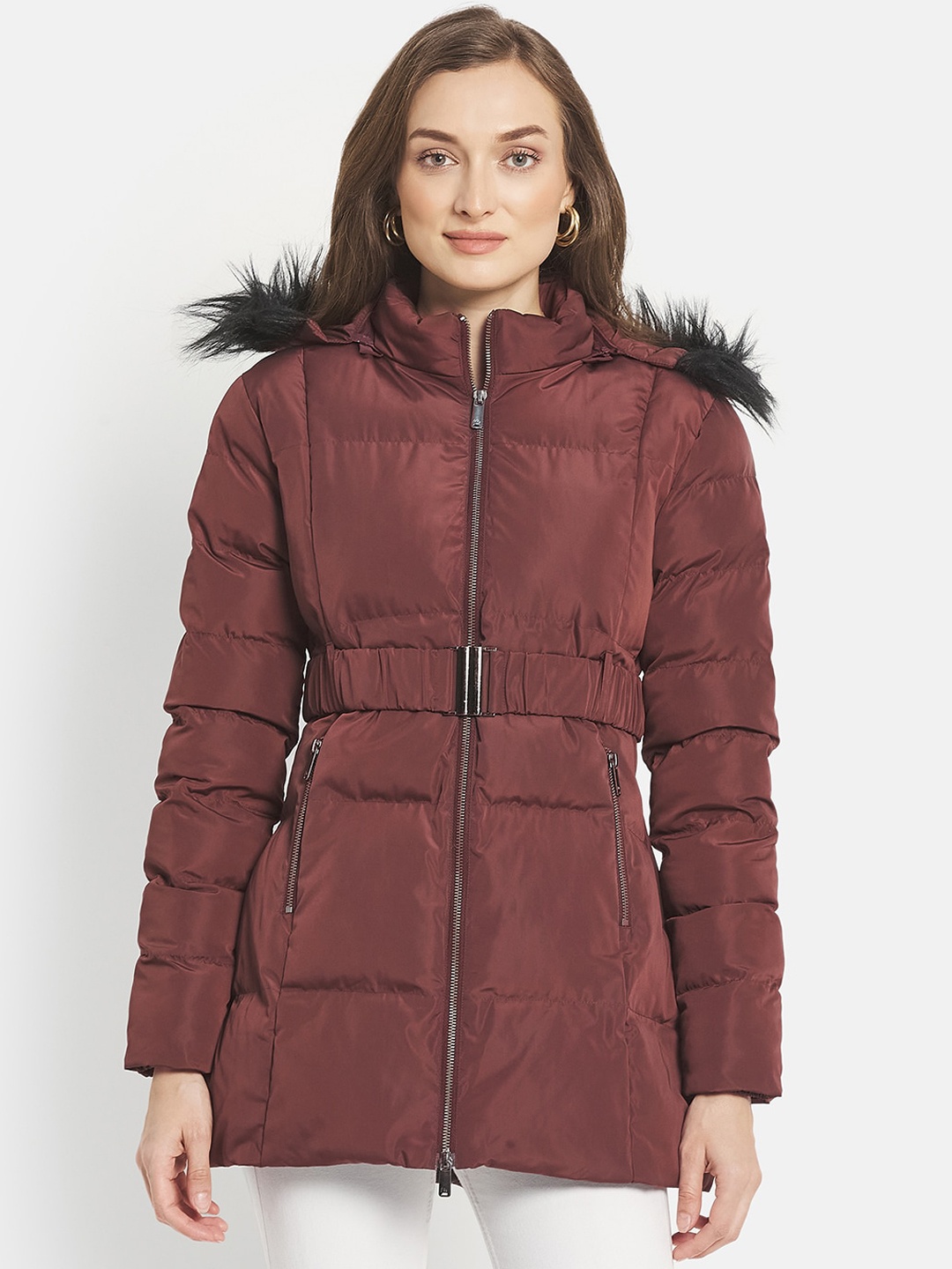 

METTLE Women Maroon Longline Parka Jacket