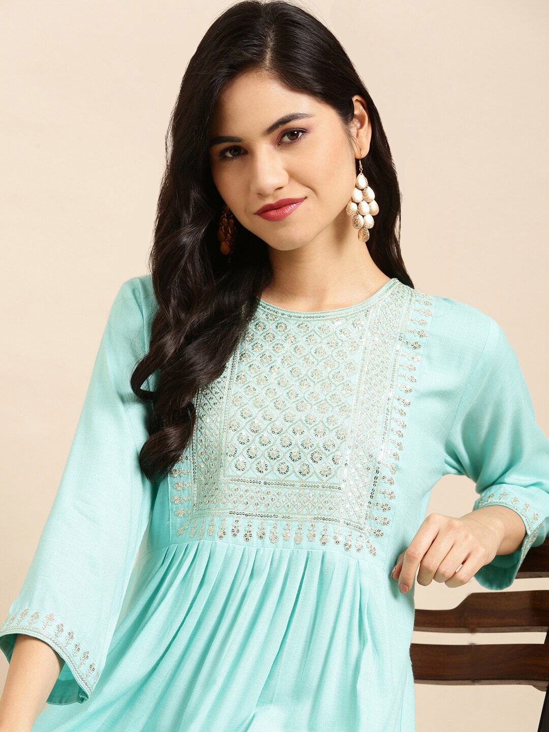 

SHOWOFF Blue Yoke Design Sequinned Kurti