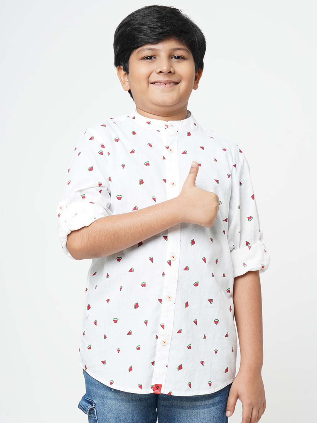 

URBAN SCOTTISH Boys White Watermelon Print Classic Fit Cotton Casual Shirt