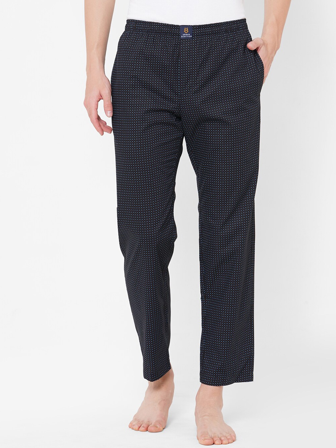 

URBAN SCOTTISH Men Navy Blue Printed Pure Cotton Lounge Pants