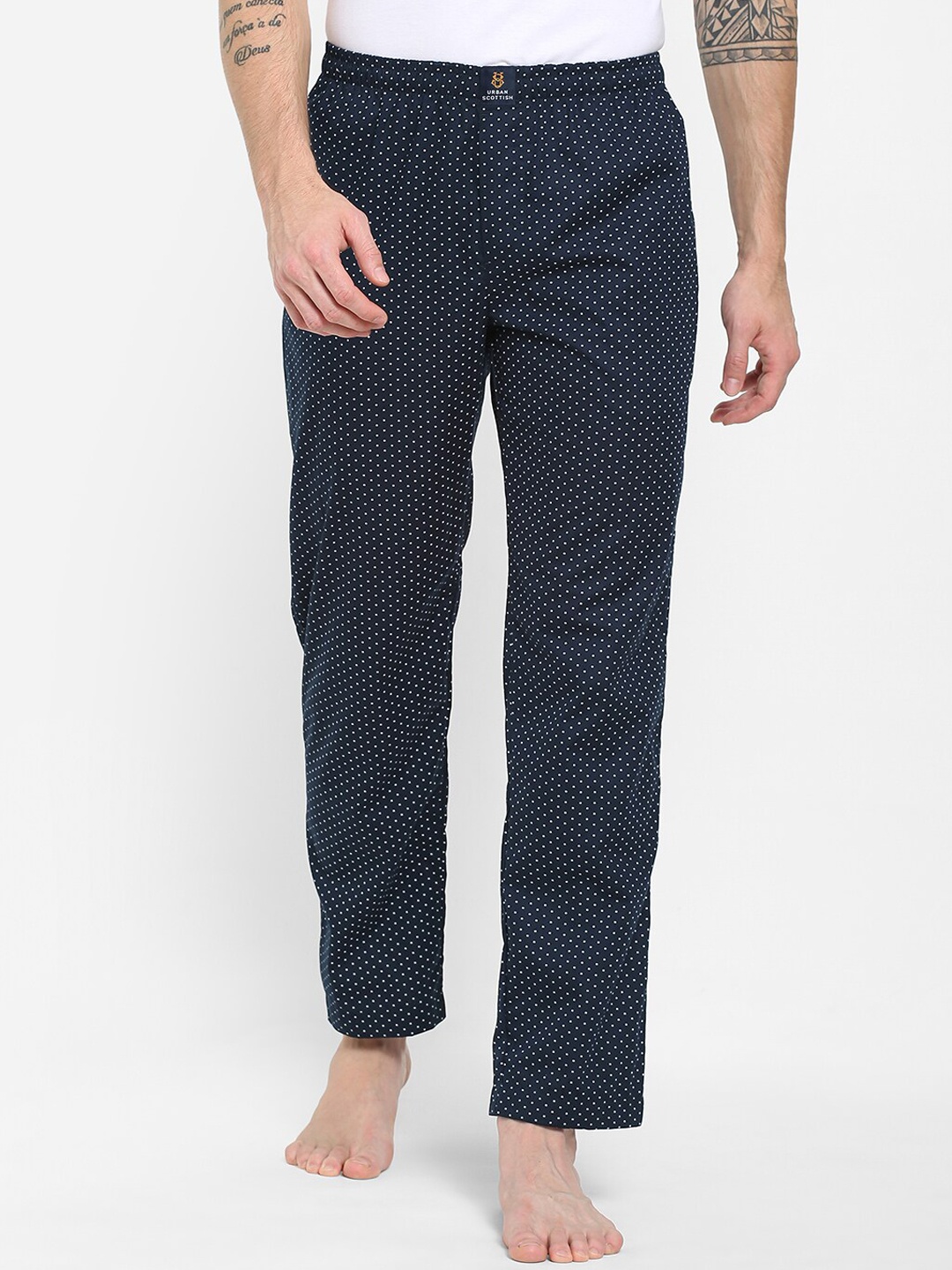 

URBAN SCOTTISH Men Navy Blue Printed Pure Cotton Lounge Pants