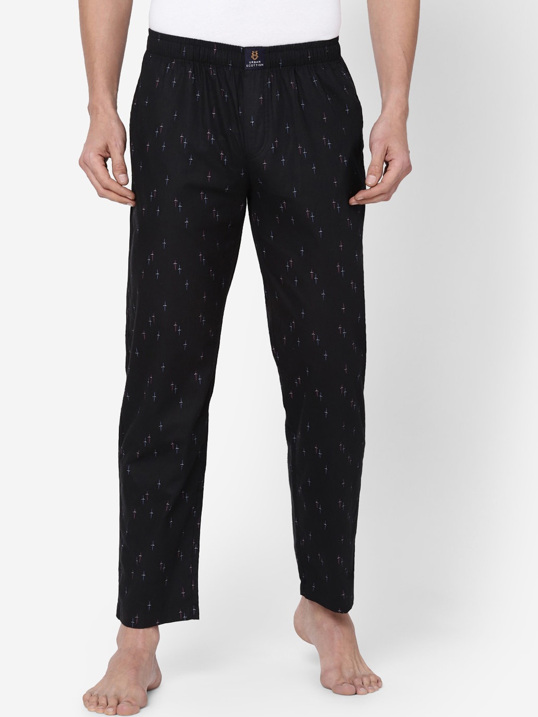 

URBAN SCOTTISH Men Black Printed Pure Cotton Lounge Pants