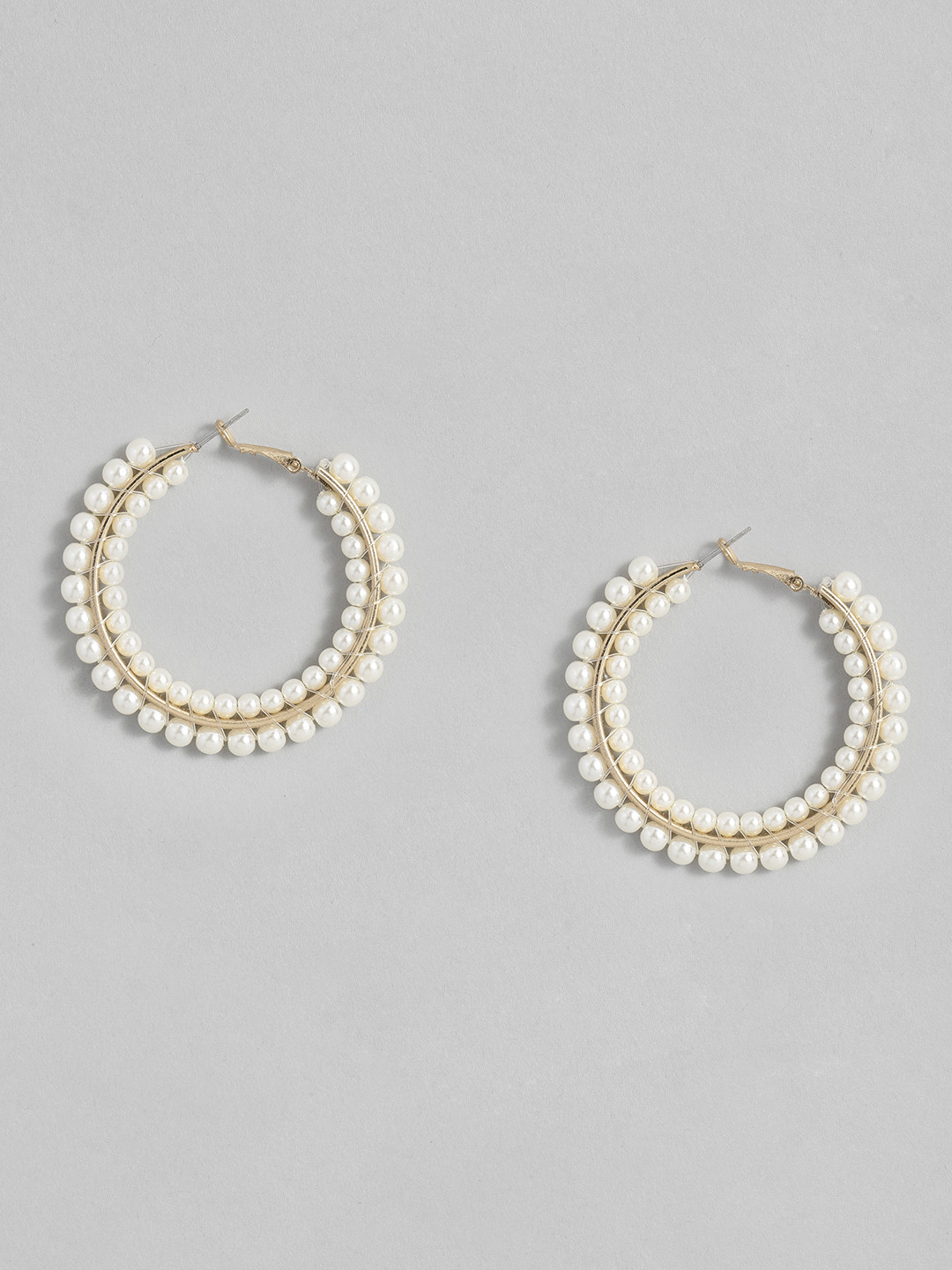 

Sangria Gold-Toned Off-White Beaded Hoop Earrings