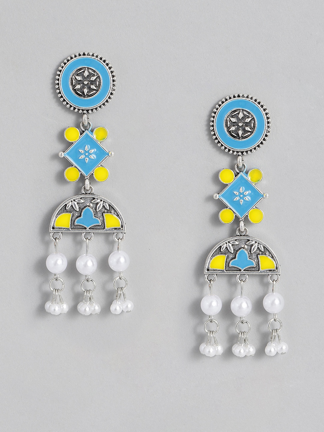 

Sangria Enamelled Geometric Drop Earrings, Silver