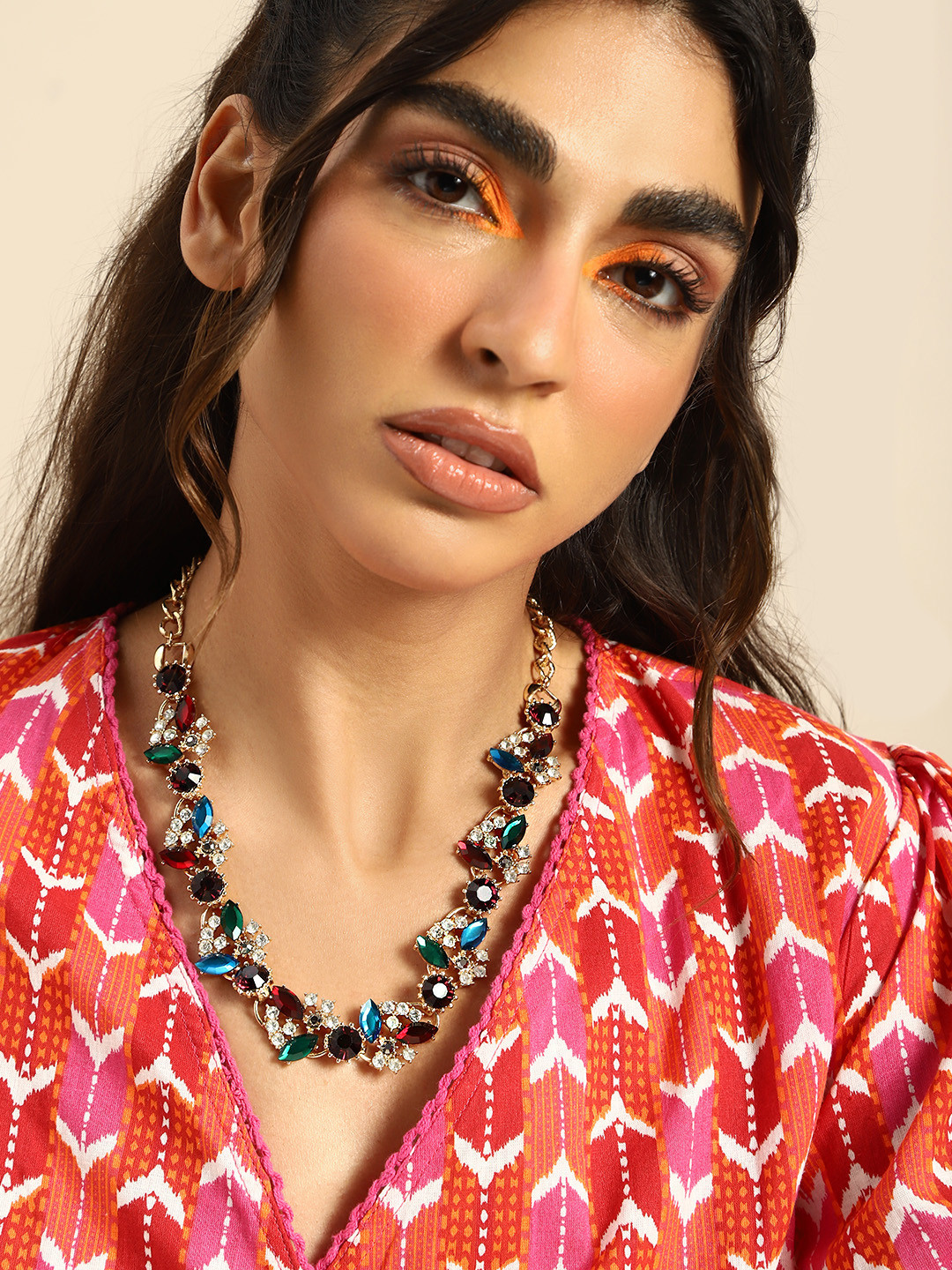 

Sangria Gold-Toned Stone Studded Necklace