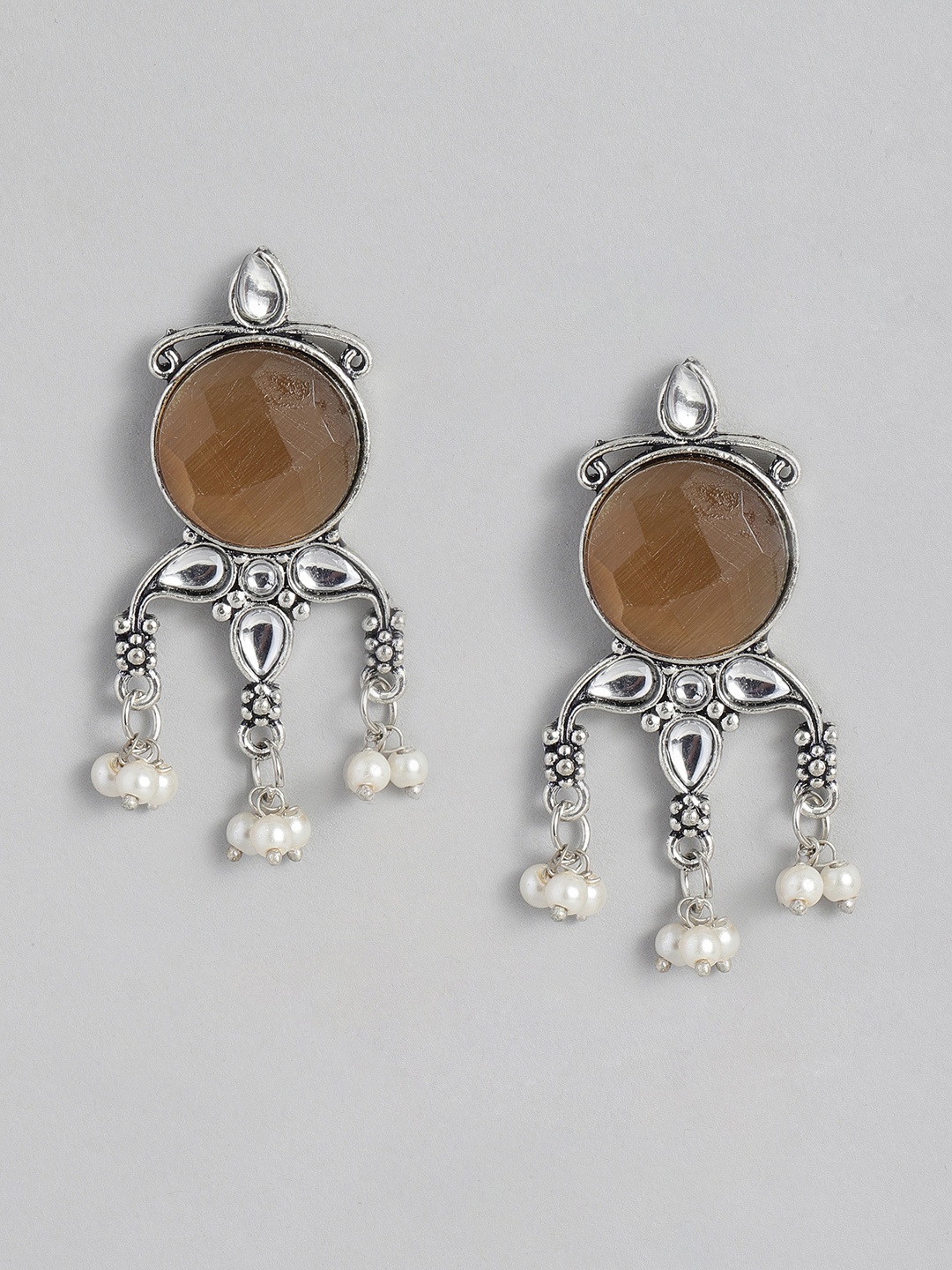 

Sangria Women Oxidised Circular Drop Earrings, Silver