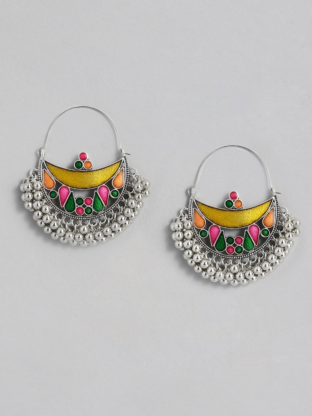 

Sangria Enamelled Crescent Shaped Chandbalis, Silver