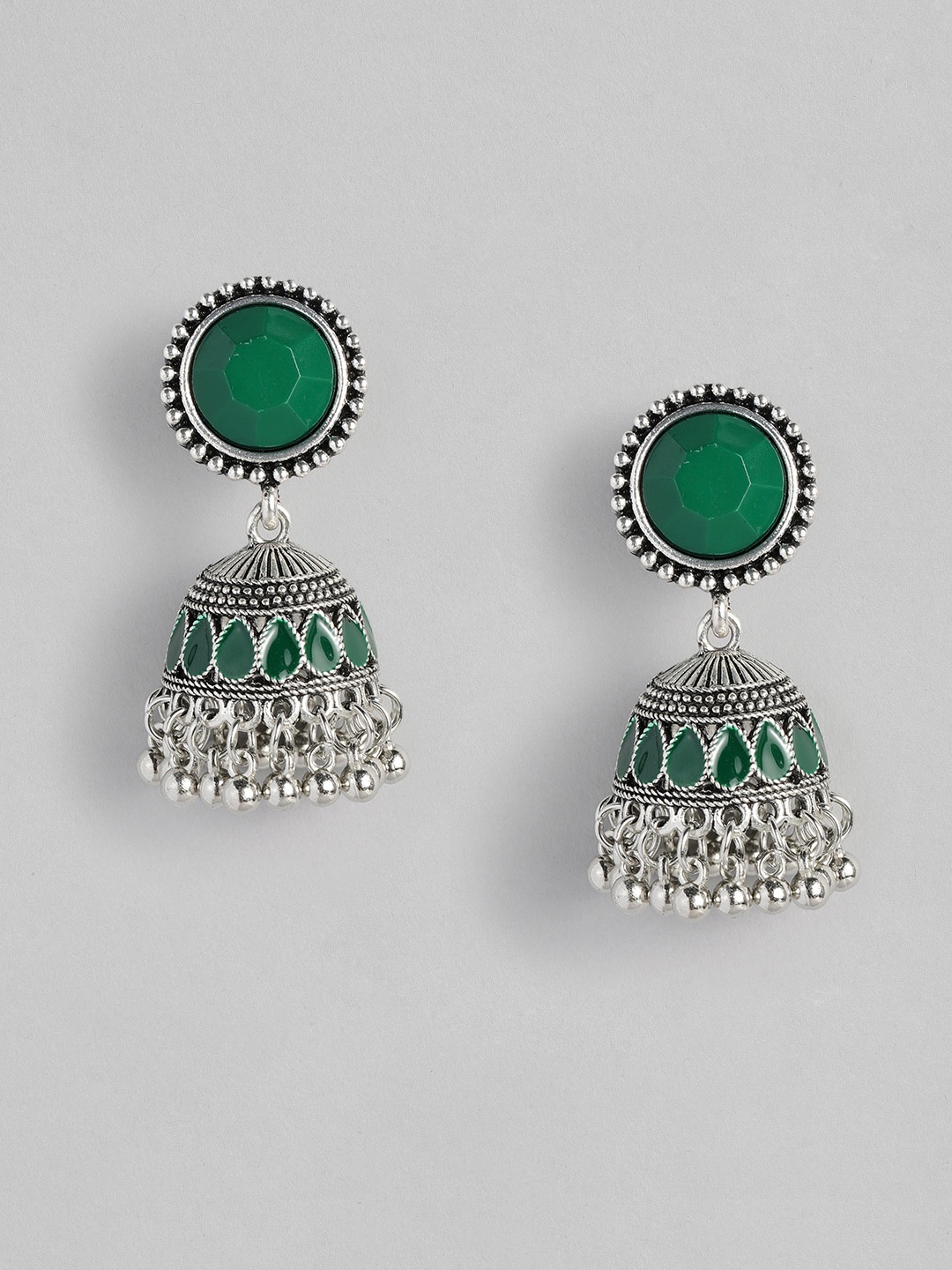 

Sangria Oxidised Dome Shaped Jhumkas Earrings, Green
