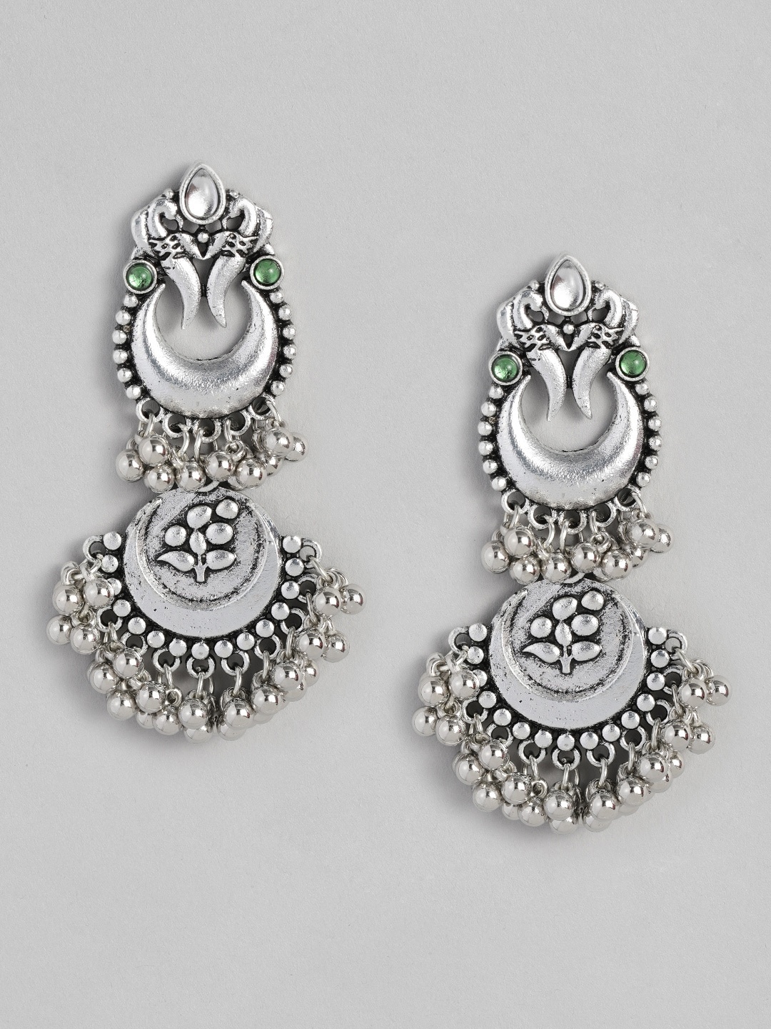 

Sangria Silver-Toned Beaded Crescent Shaped Chandbalis