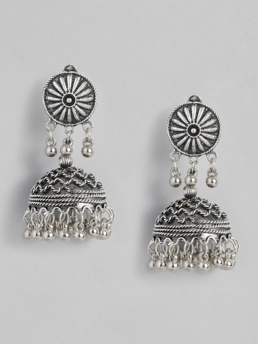 

Sangria Oxidised Dome Shaped Jhumkas, Silver