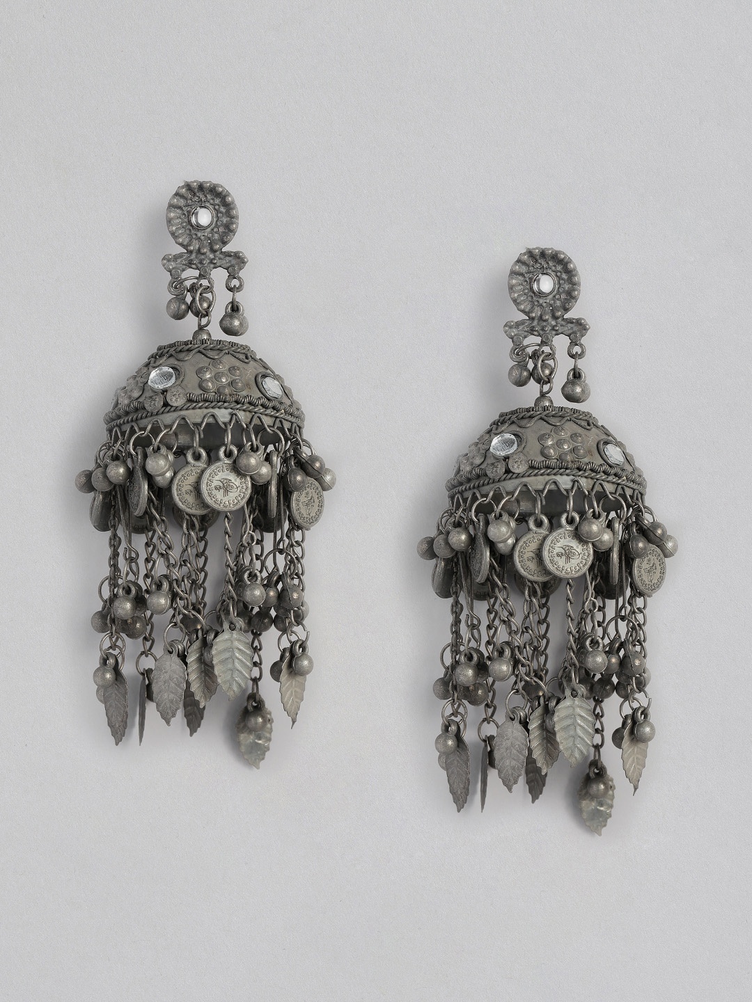 

Sangria Oxidised Dome Shaped Jhumkas Earrings, Silver