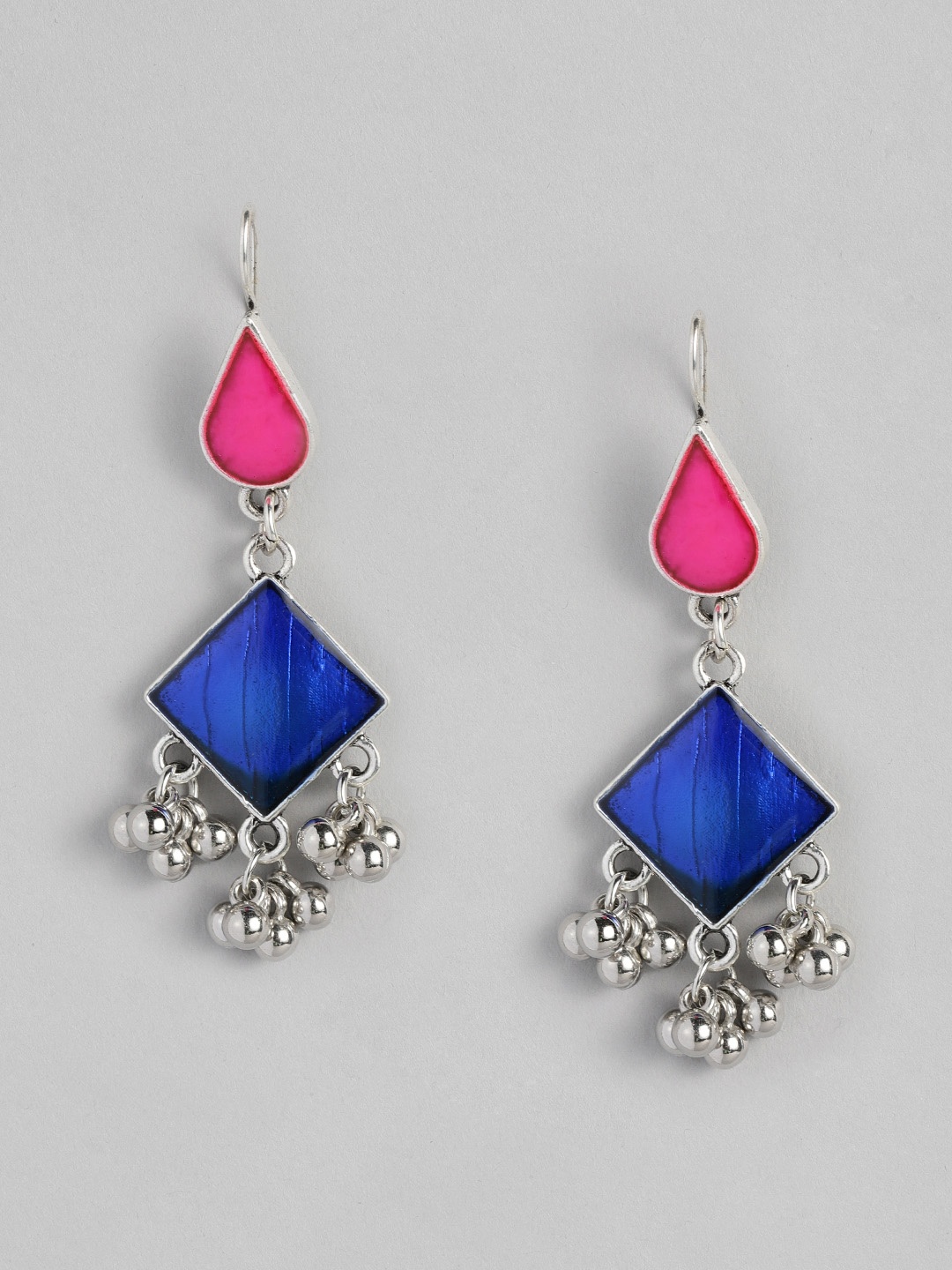 

Sangria Geometric Shaped Enamelled Drop Earrings, Blue