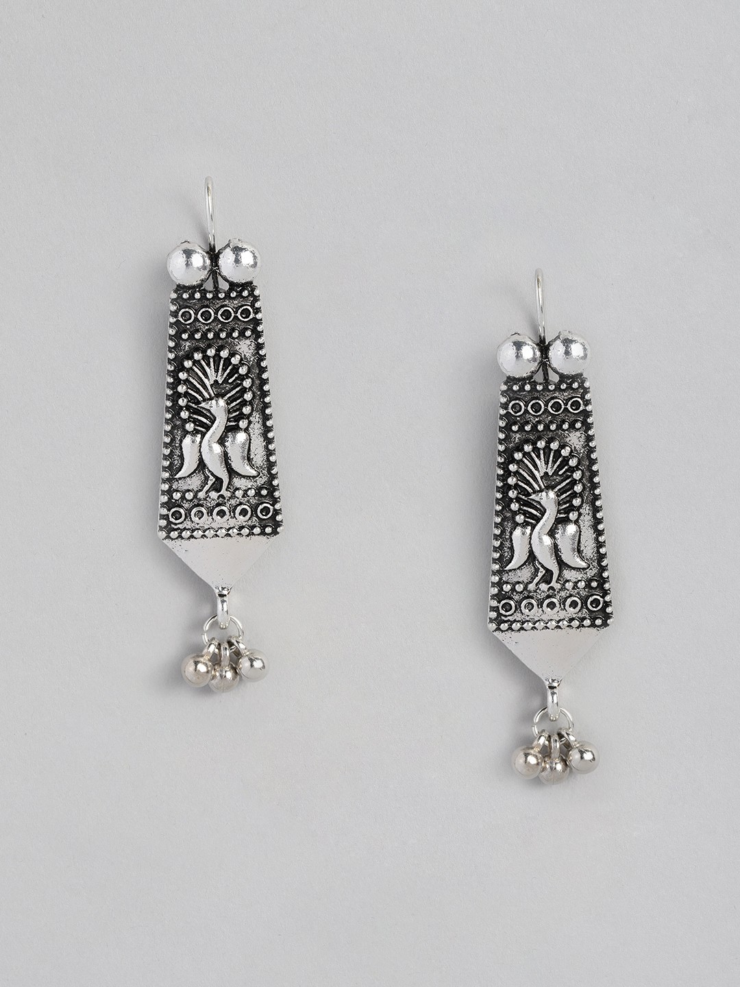 

Sangria Oxidised Silver-Toned Geometric Shape Drop Earrings